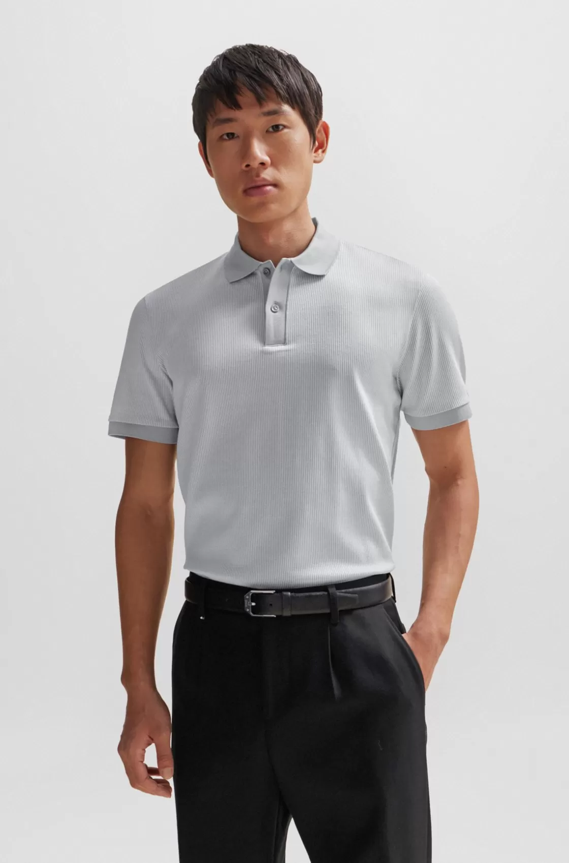 HUGO BOSS Structured-cotton Polo Shirt With Mercerized Finish Silver Online