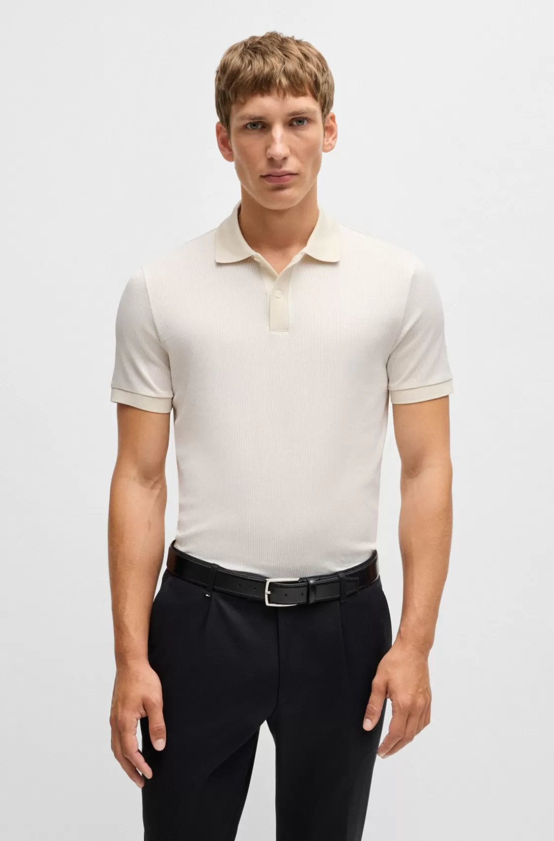 HUGO BOSS Structured-cotton Polo Shirt With Solid Trims White Best Sale