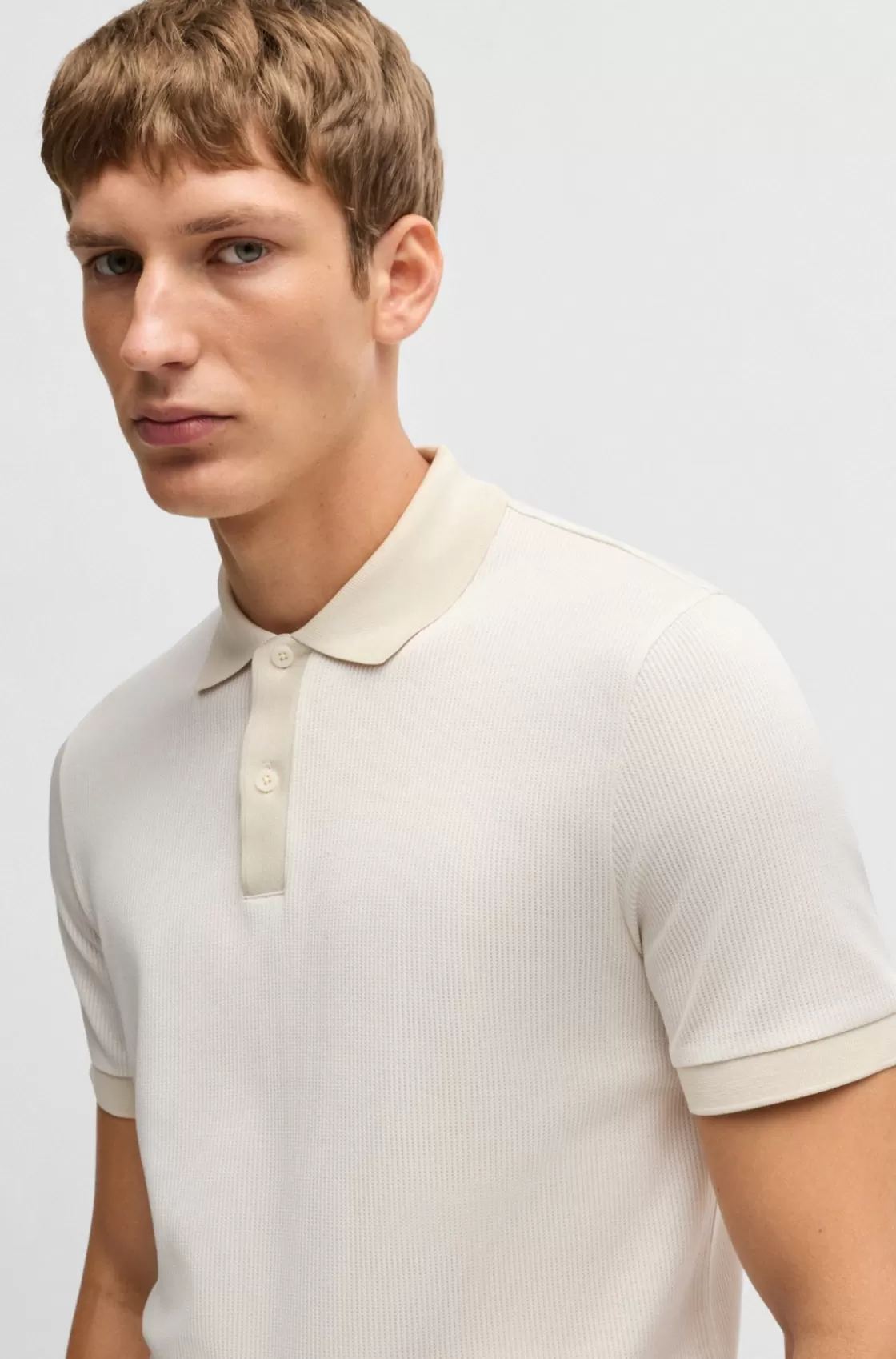 HUGO BOSS Structured-cotton Polo Shirt With Solid Trims White Best Sale