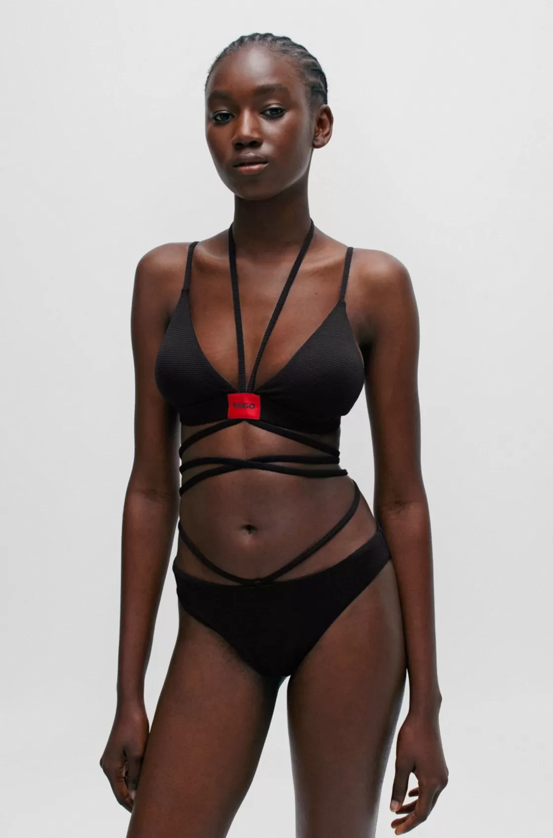 HUGO BOSS Structured-jersey Bikini Bottoms With Strap Details Black Cheap