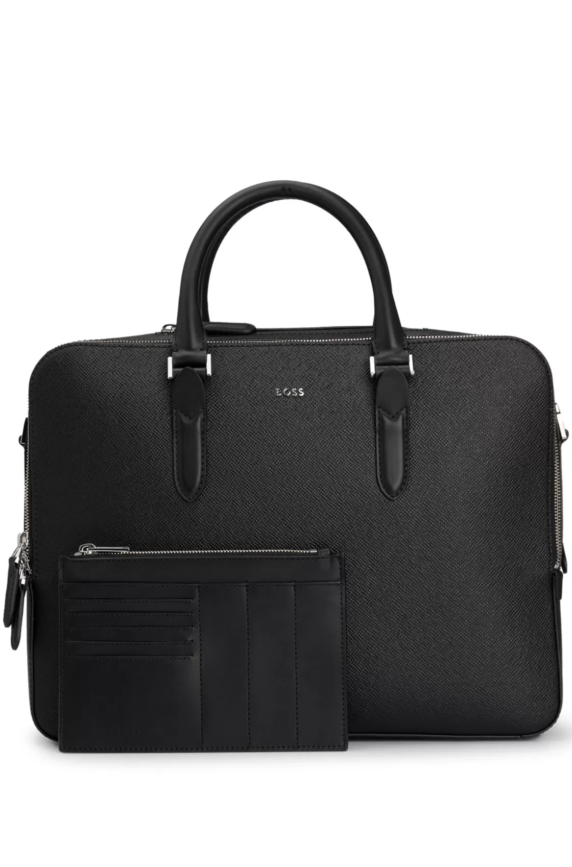 HUGO BOSS Structured-leather Document Case With Logo Lettering Black Clearance