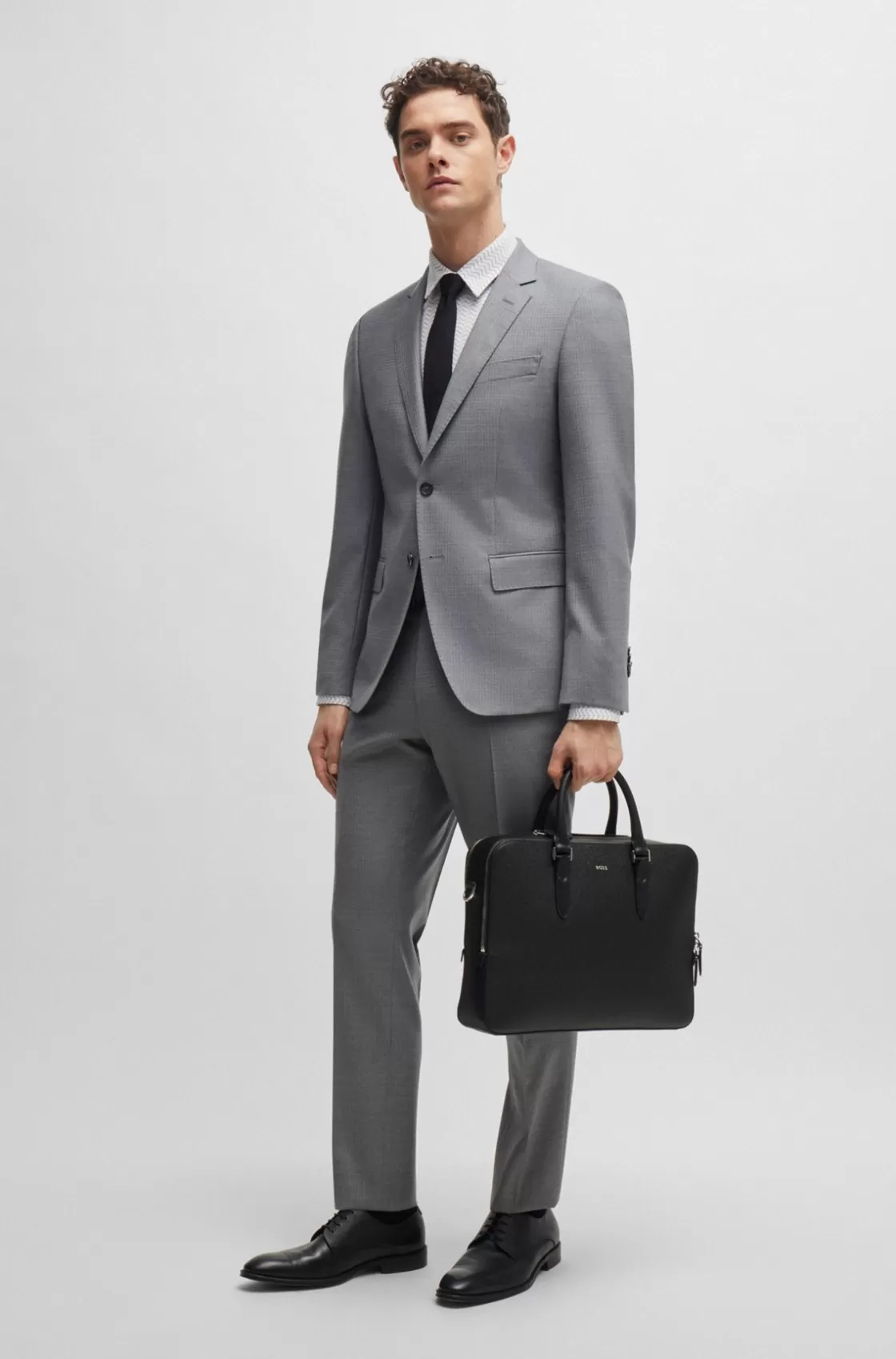HUGO BOSS Structured-leather Document Case With Logo Lettering Black Clearance
