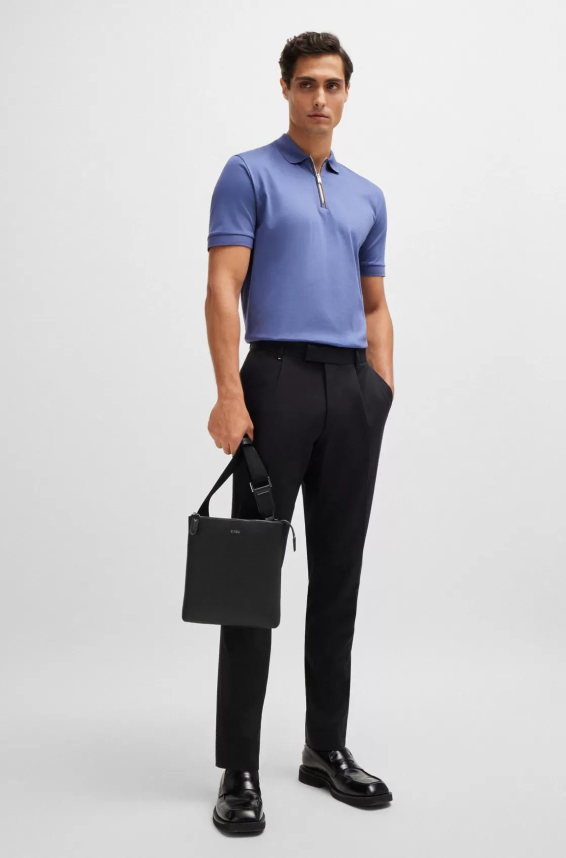 HUGO BOSS Structured-leather Envelope Bag With Logo Lettering Black Shop