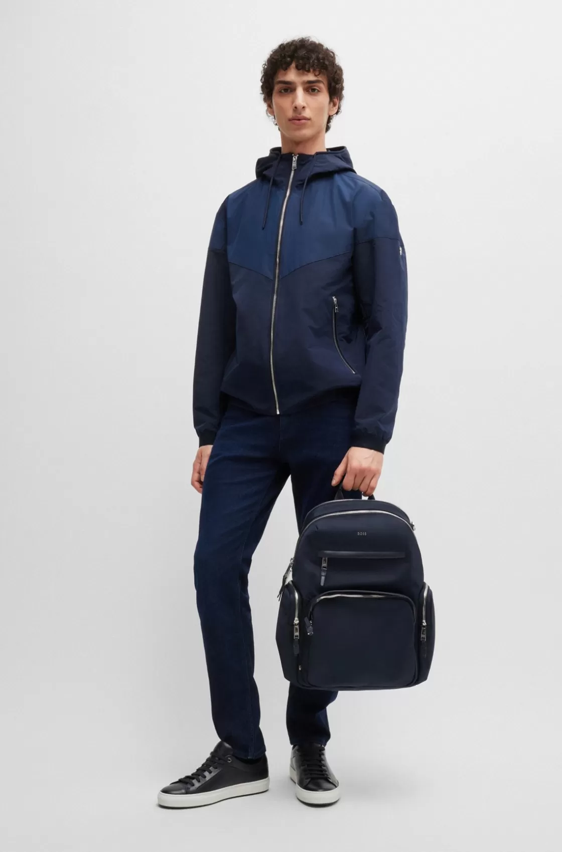 HUGO BOSS Structured-material Backpack With Logo And Two-way Zip Dark Blue Shop
