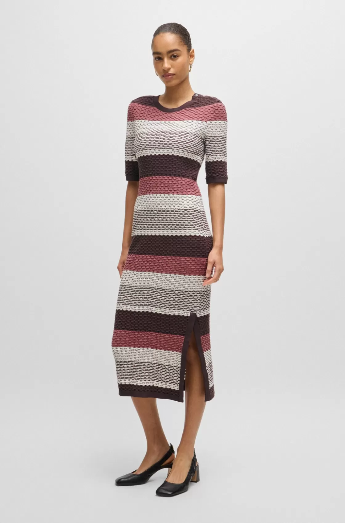 HUGO BOSS Structured-stripe Dress In Stretch-cotton Jersey Patterned Cheap
