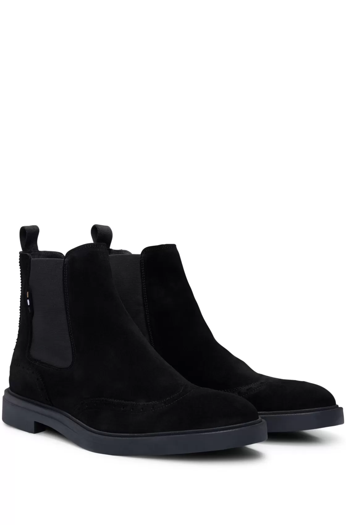 HUGO BOSS Suede Chelsea Boots With Brogue Details Black Sale