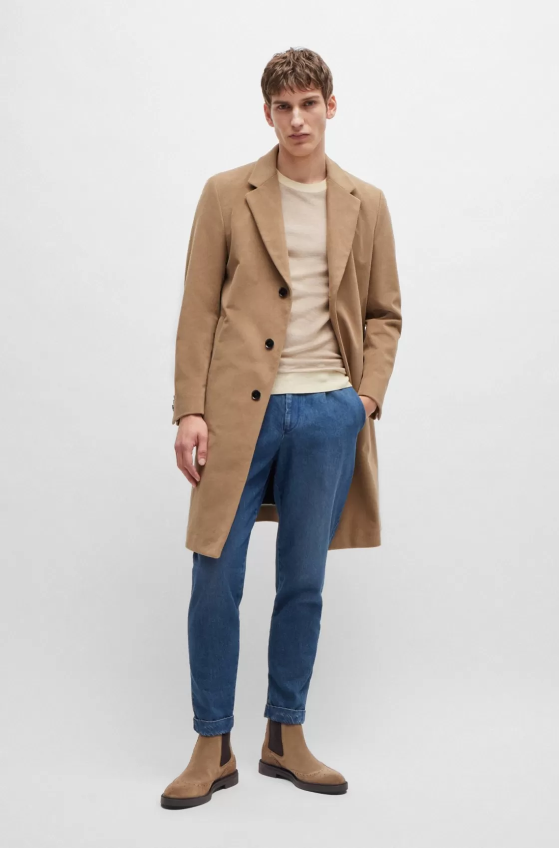 HUGO BOSS Suede Chelsea Boots With Brogue Details Beige Flash Sale