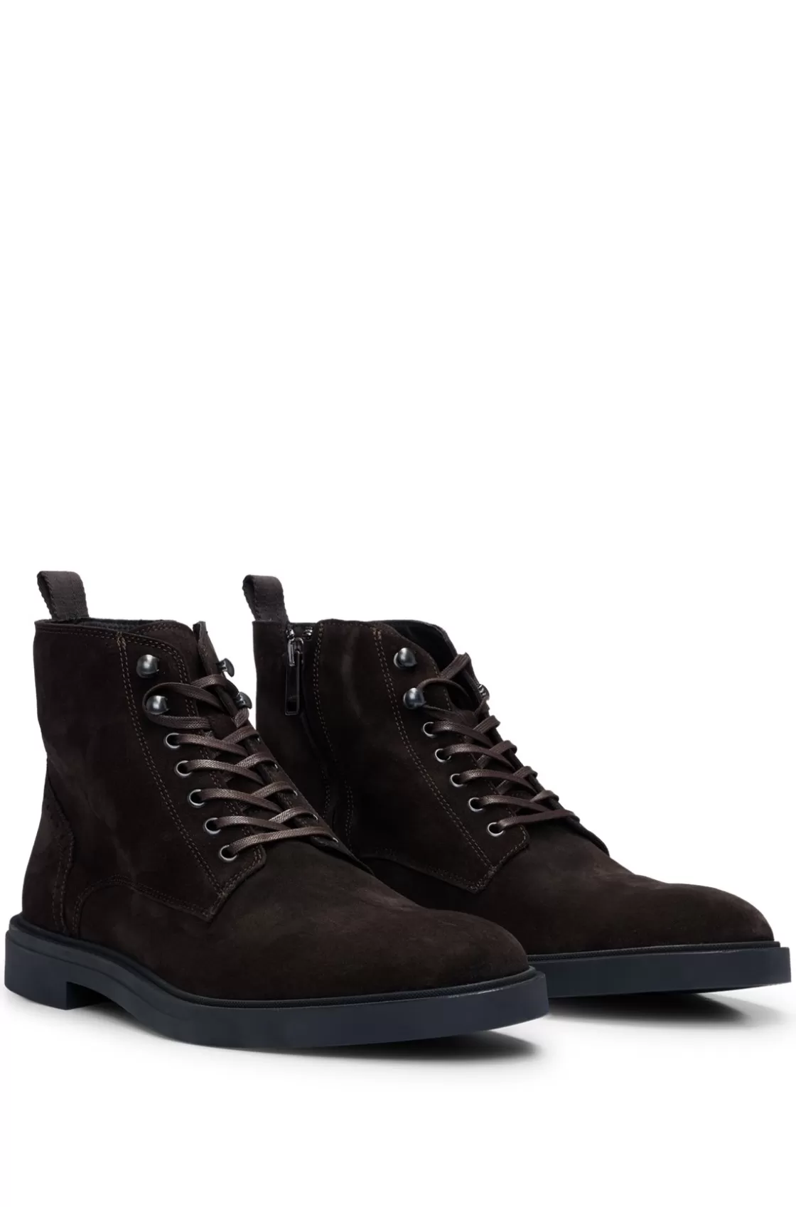HUGO BOSS Suede Half Boots With Side Zip And Signature Accents Dark Brown Hot