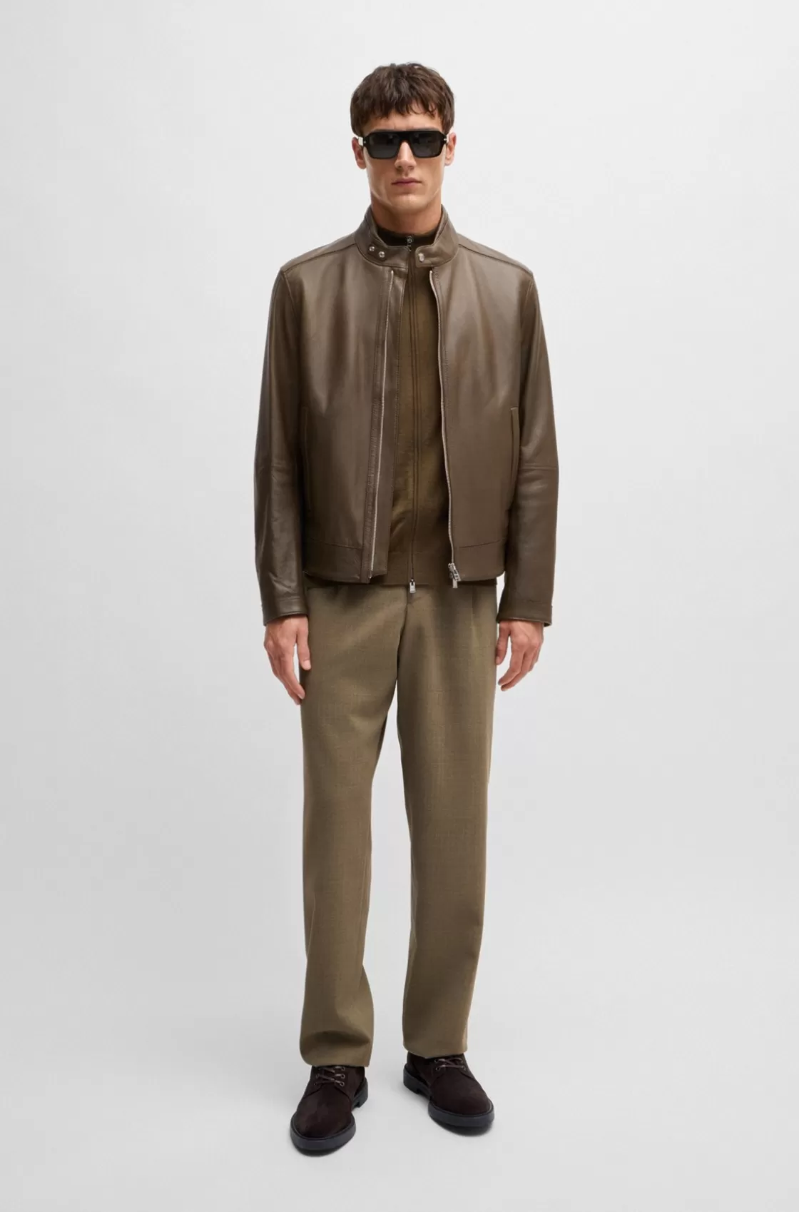 HUGO BOSS Suede Half Boots With Side Zip And Signature Accents Dark Brown Hot