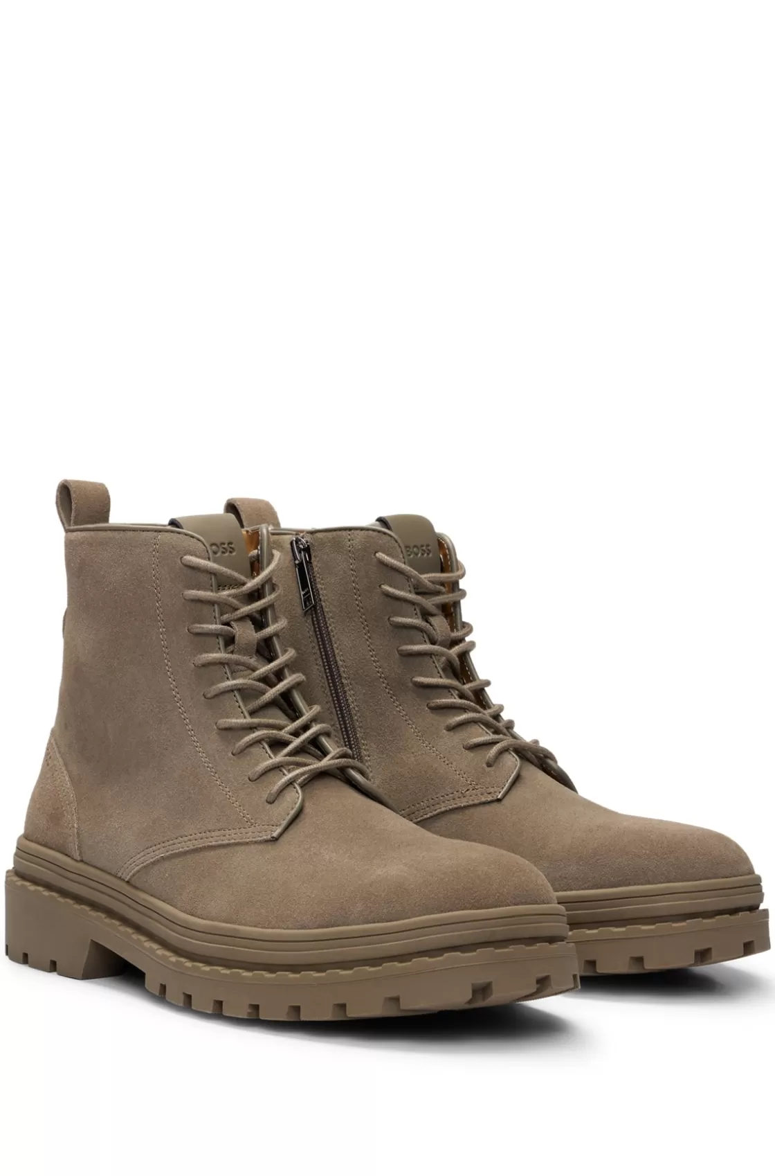 HUGO BOSS Suede Lace-up Boots With Rubber Outsole Light Green Shop