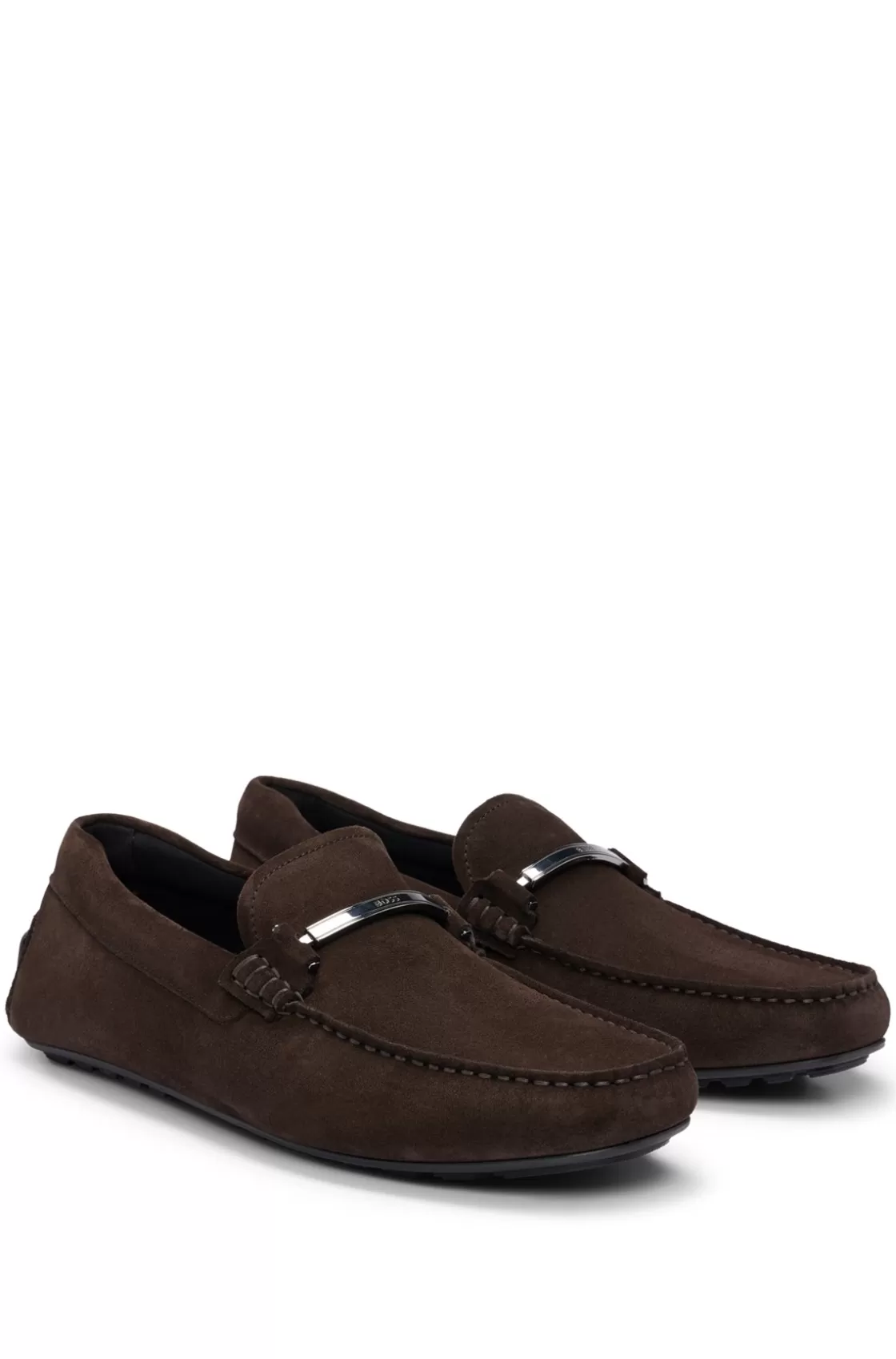HUGO BOSS Suede Moccasins With Branded Hardware And Full Lining Dark Brown New