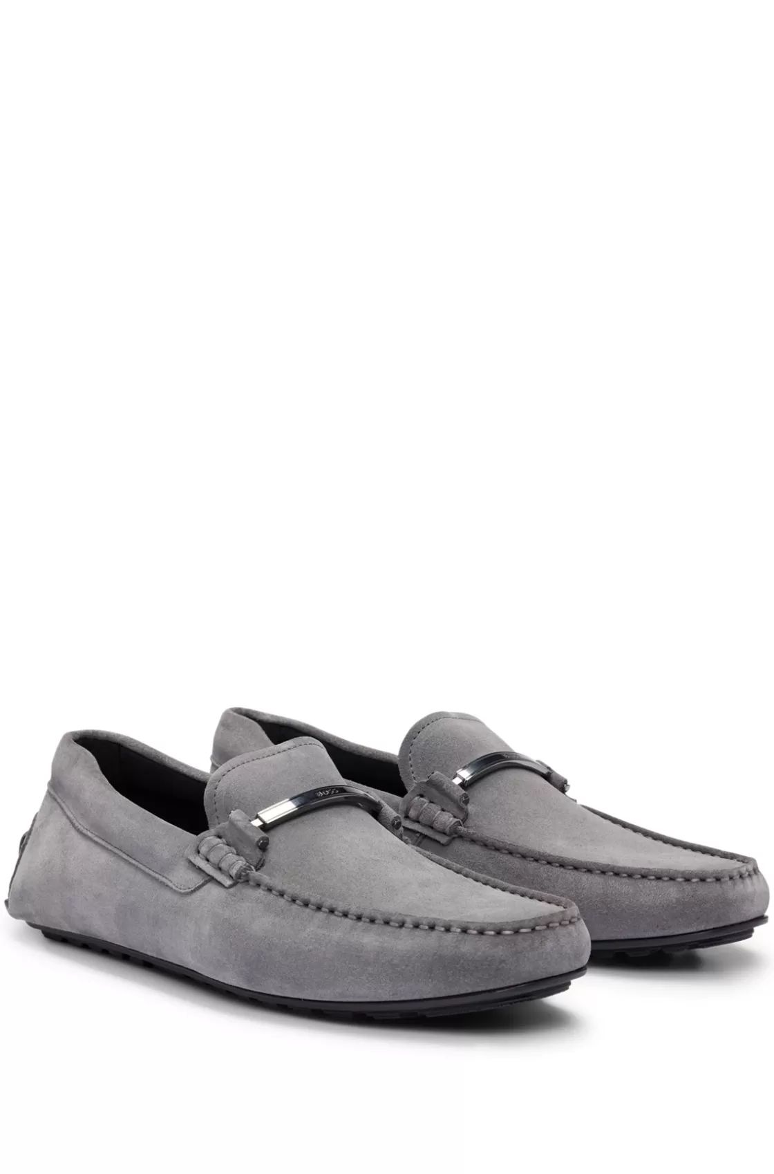 HUGO BOSS Suede Moccasins With Branded Hardware And Full Lining Grey New