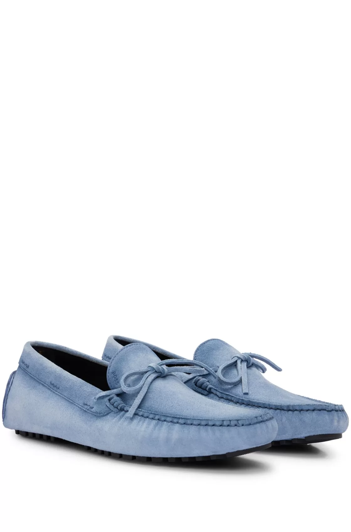 HUGO BOSS Suede Moccasins With Buckled Upper Strap Light Blue Best