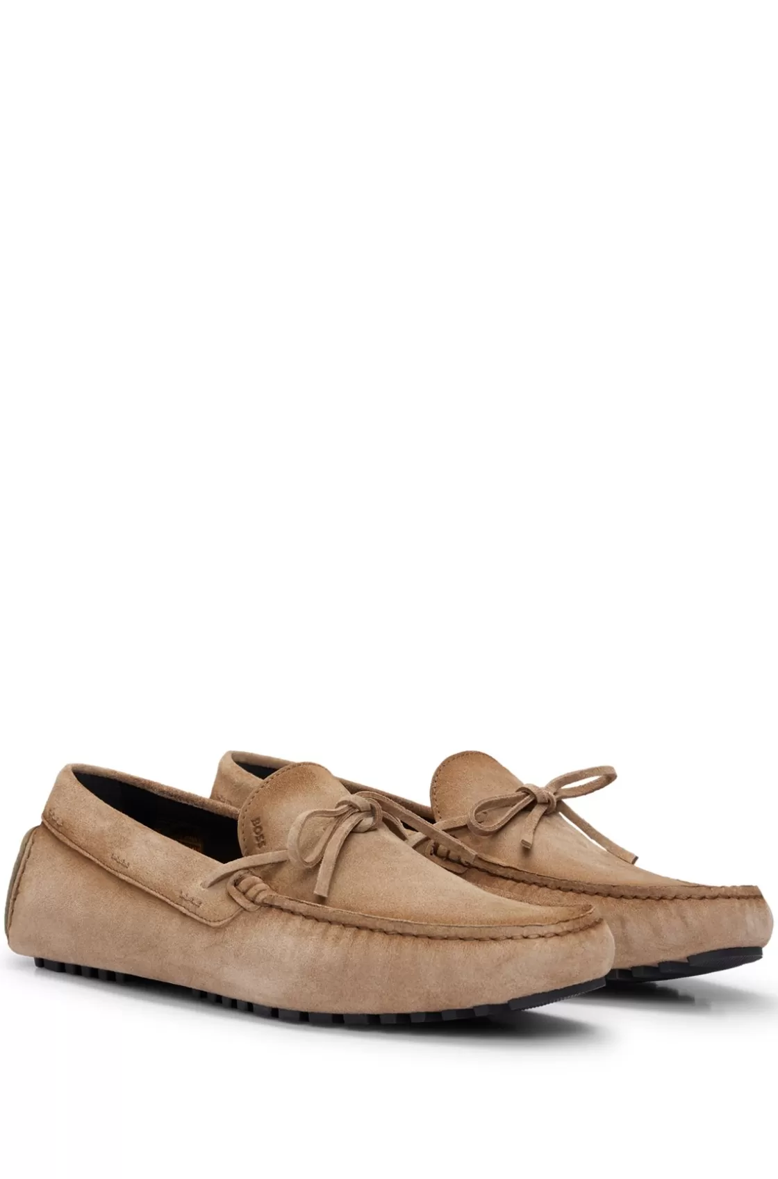 HUGO BOSS Suede Moccasins With Buckled Upper Strap Beige Best Sale