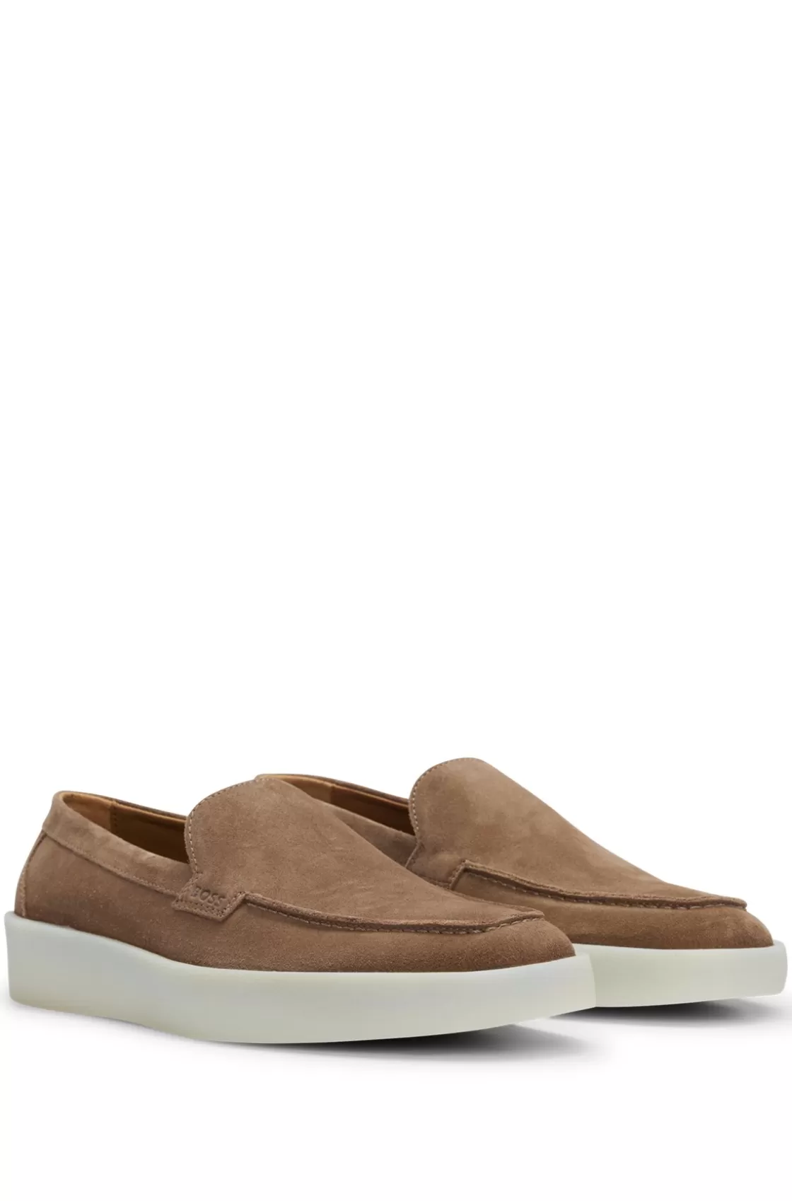 HUGO BOSS Suede Slip-on Loafers With Embossed Logo Beige Outlet