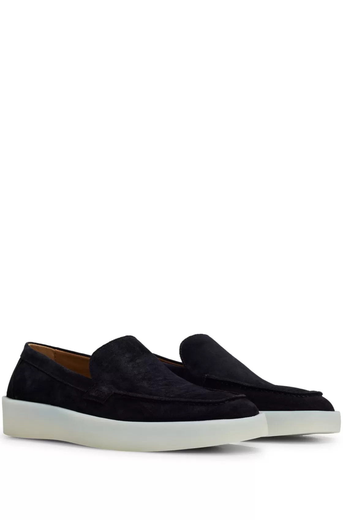 HUGO BOSS Suede Slip-on Loafers With Embossed Logo Dark Blue Hot