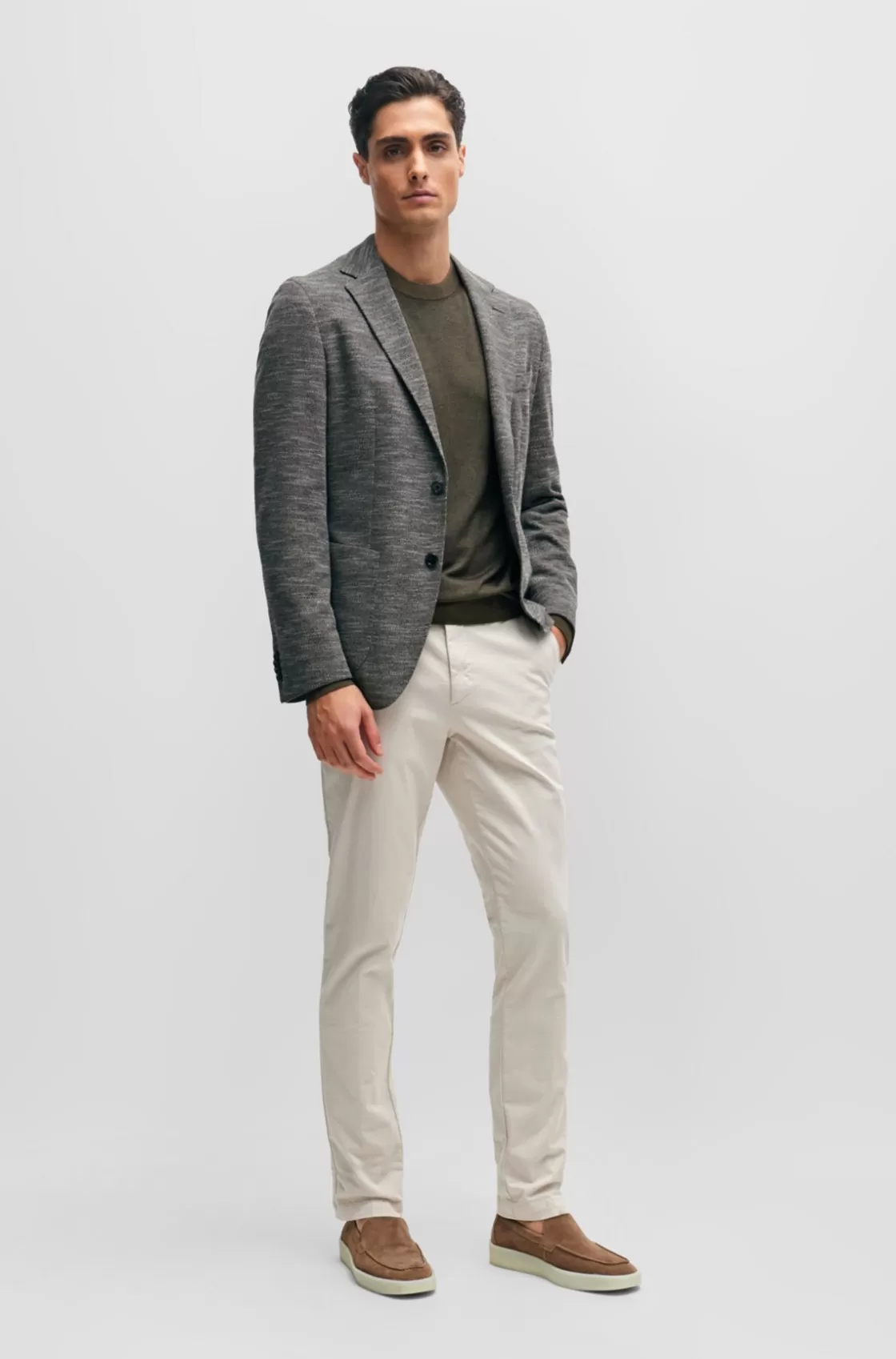 HUGO BOSS Suede Slip-on Loafers With Embossed Logo Beige Outlet