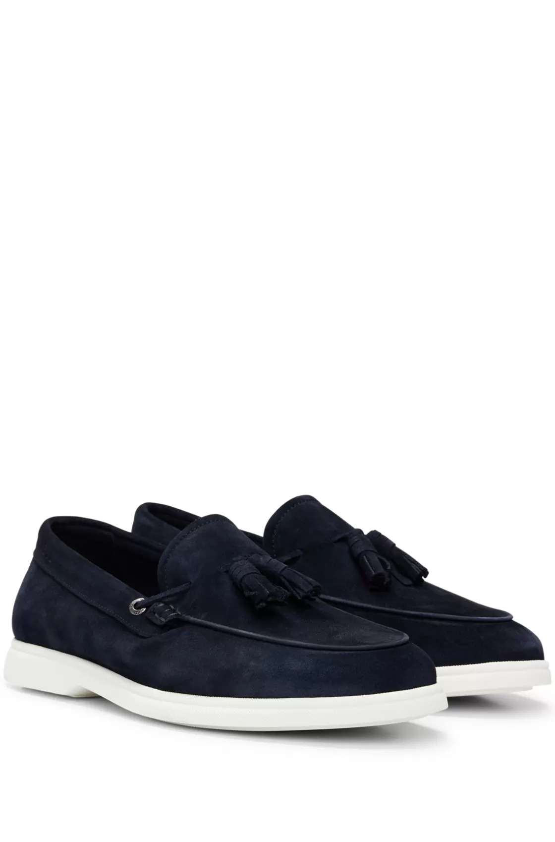 HUGO BOSS Suede Slip-on Loafers With Tassel Trim Dark Blue Cheap