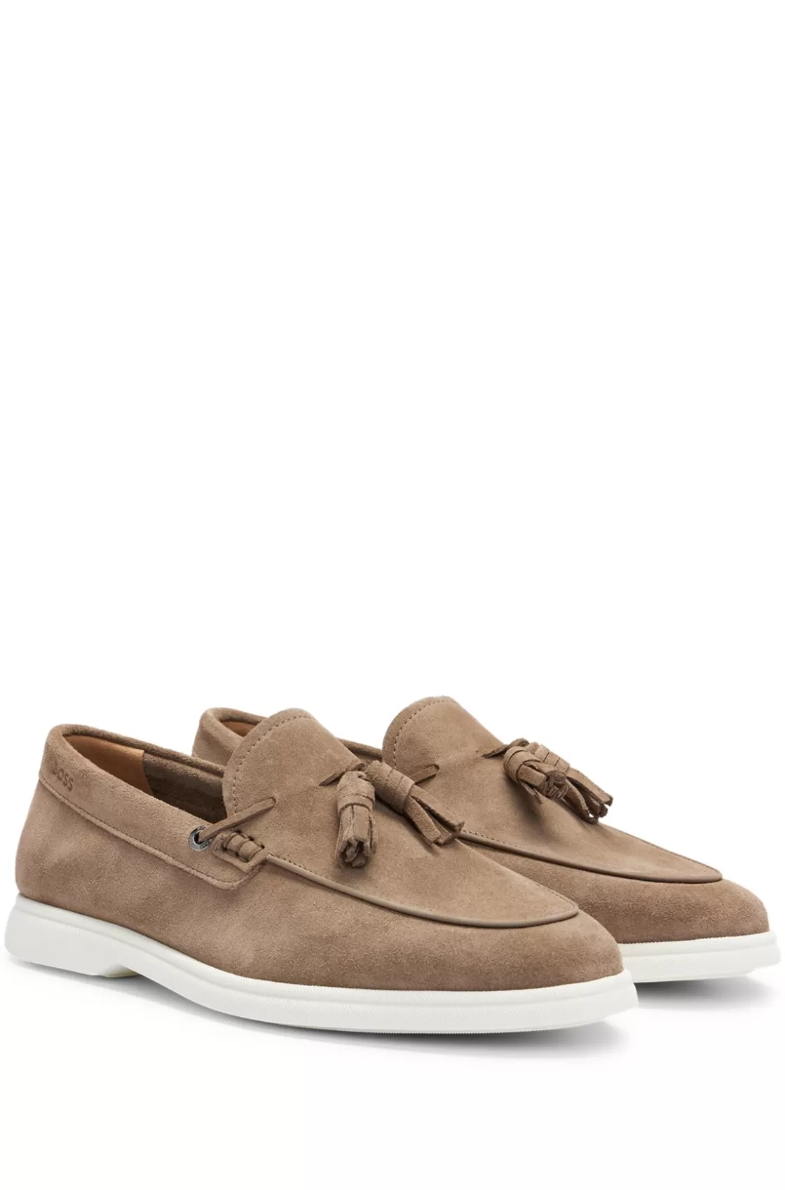 HUGO BOSS Suede Slip-on Loafers With Tassel Trim Beige Best