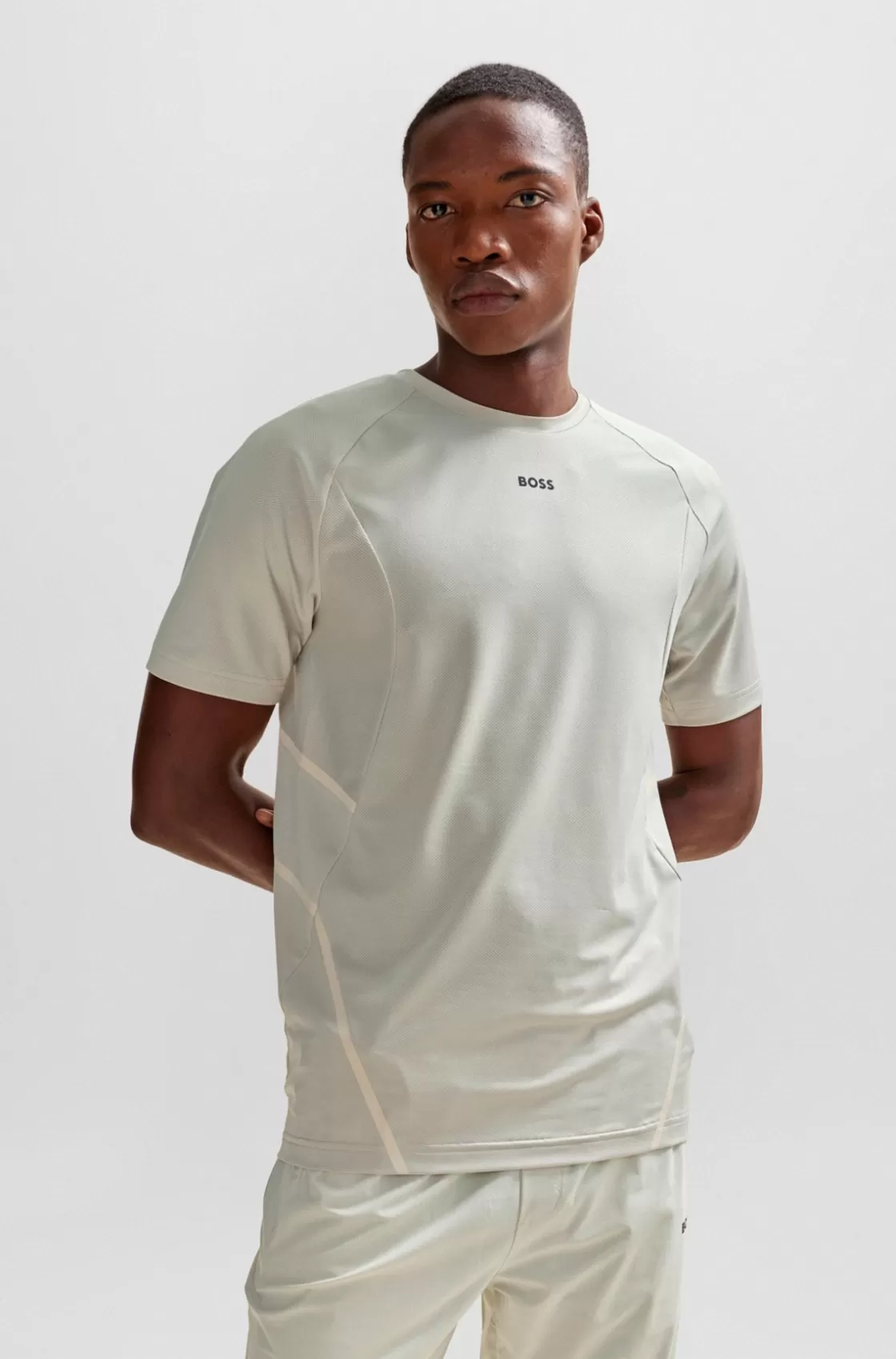 HUGO BOSS Super-stretch Slim-fit T-shirt With Decorative Reflective Artwork Light Beige Best