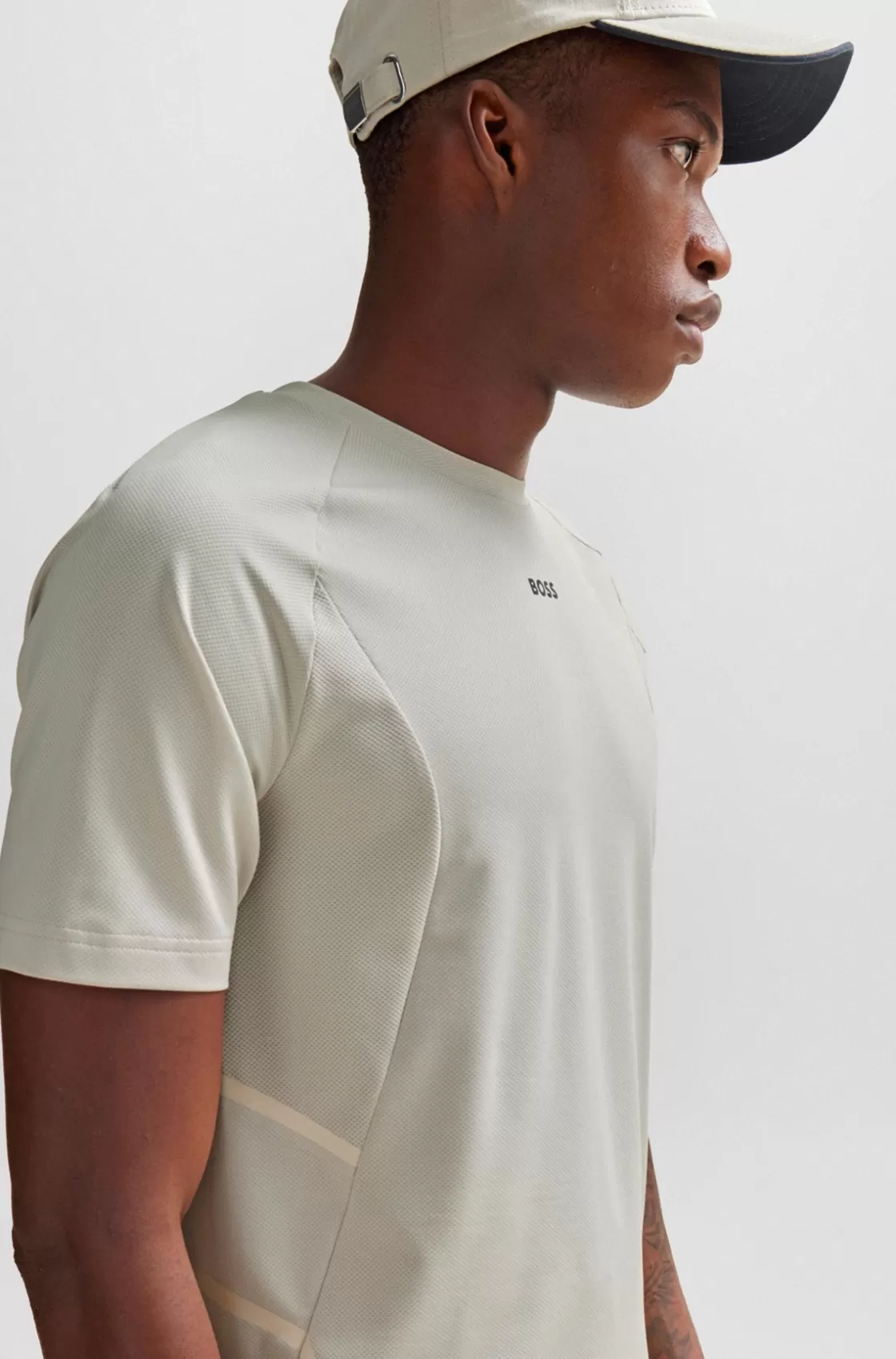 HUGO BOSS Super-stretch Slim-fit T-shirt With Decorative Reflective Artwork Light Beige Best
