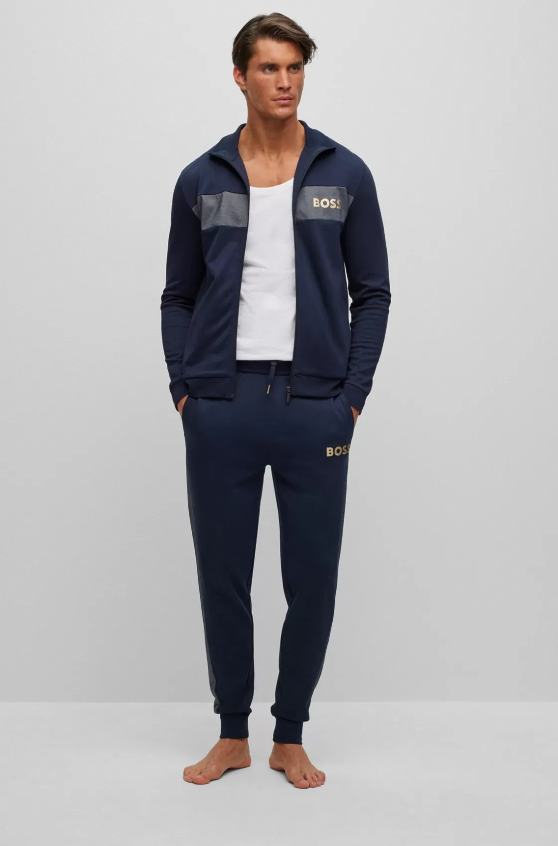 HUGO BOSS Sweatpants With Embroidered Logo Dark Blue Clearance
