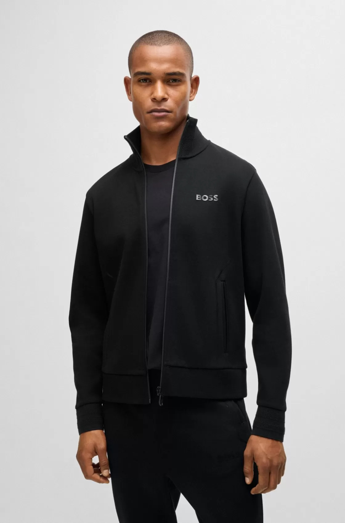 HUGO BOSS Sweatshirt With Jacquard Collar And Cuffs Black Cheap