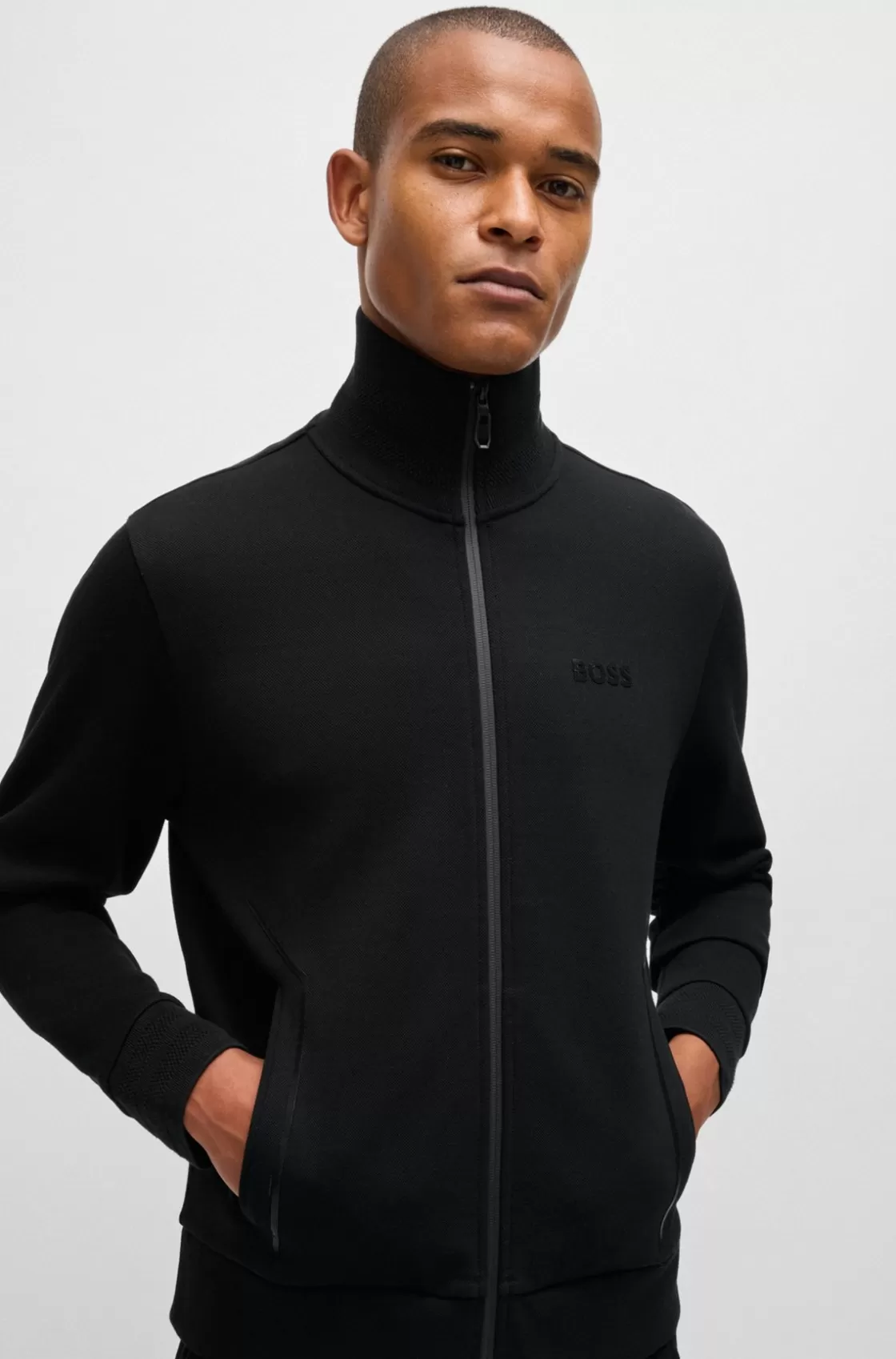 HUGO BOSS Sweatshirt With Jacquard Collar And Cuffs Black Cheap