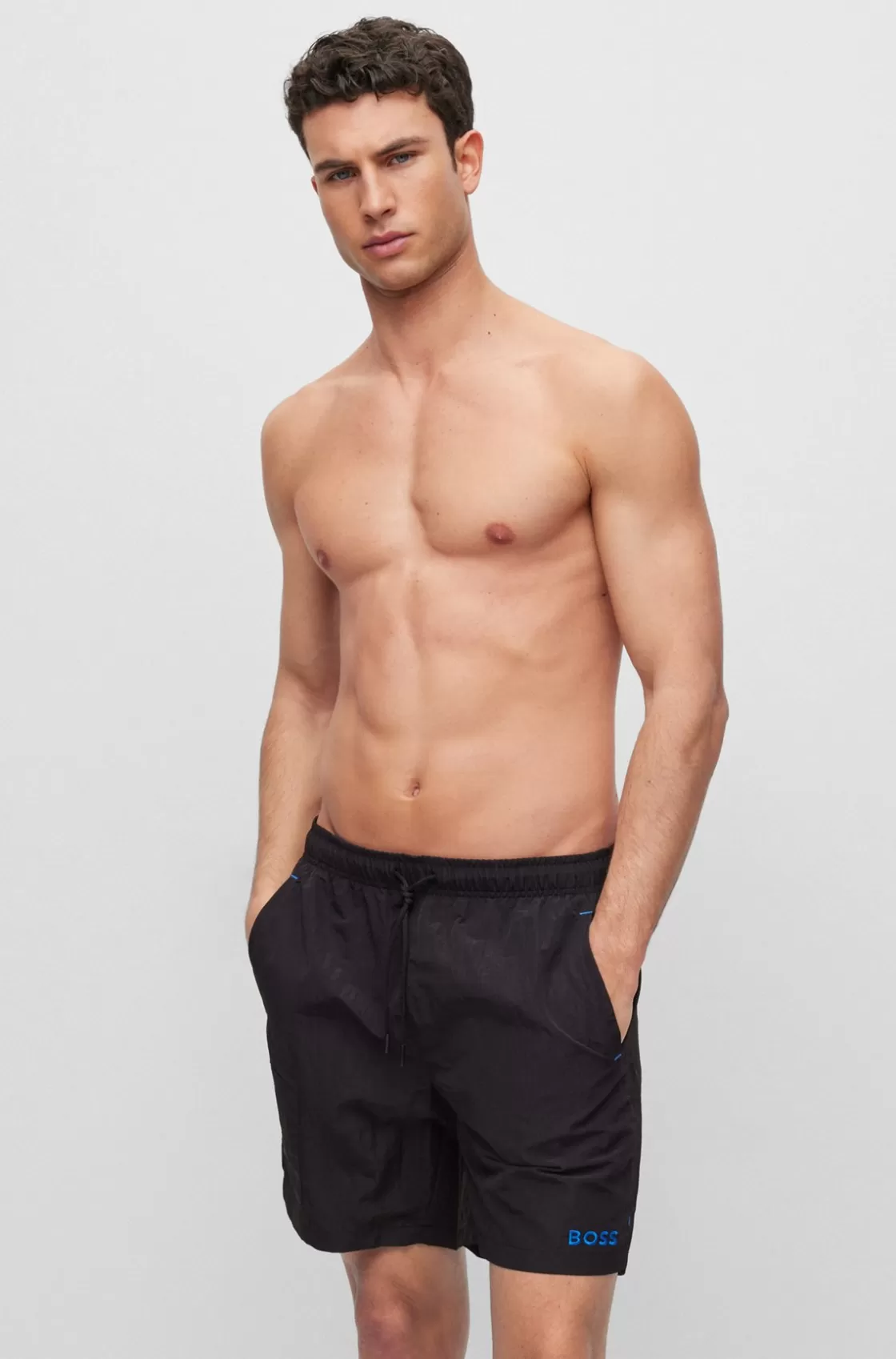HUGO BOSS Swim Shorts In Quick-drying Fabric With Embroidered Logo Black Clearance