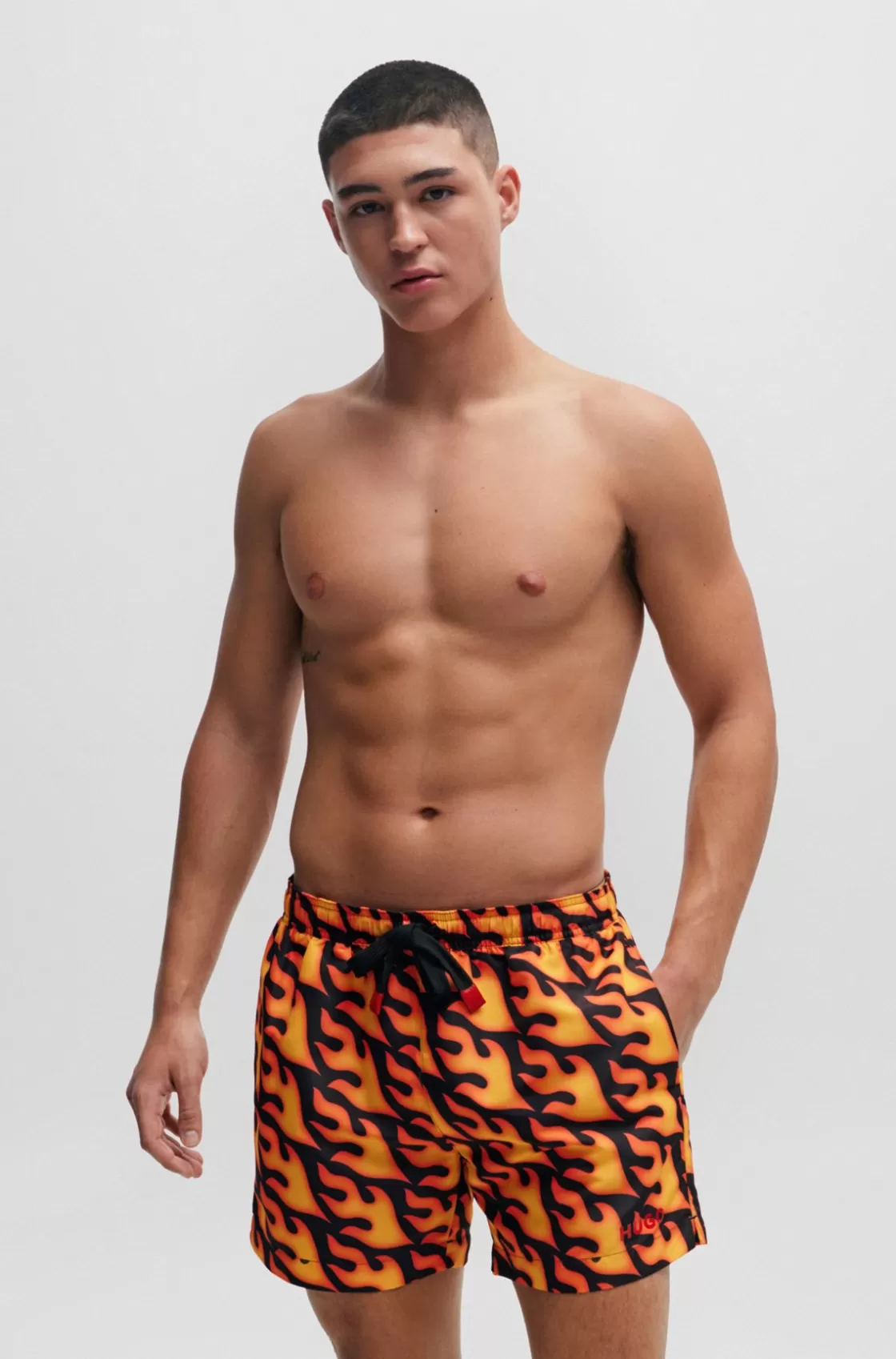 HUGO BOSS Swim Shorts With Flame Print And Logo Red Shop