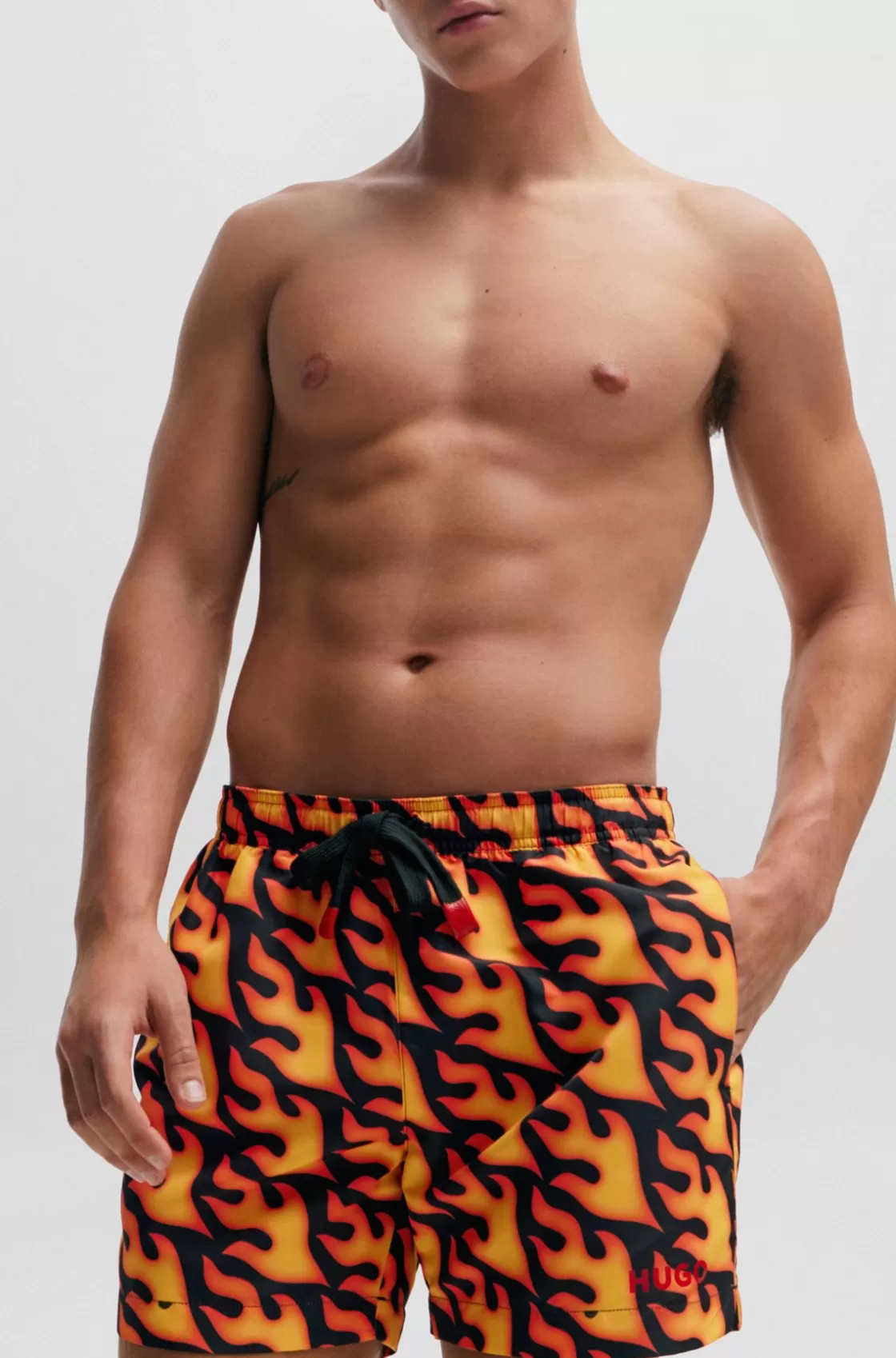 HUGO BOSS Swim Shorts With Flame Print And Logo Red Shop