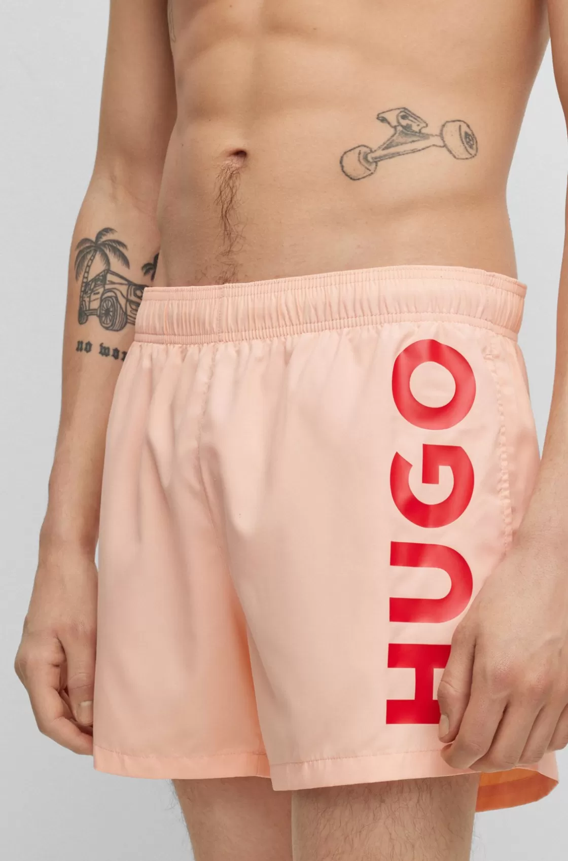 HUGO BOSS Swim Shorts With Logo Print Light Red Outlet