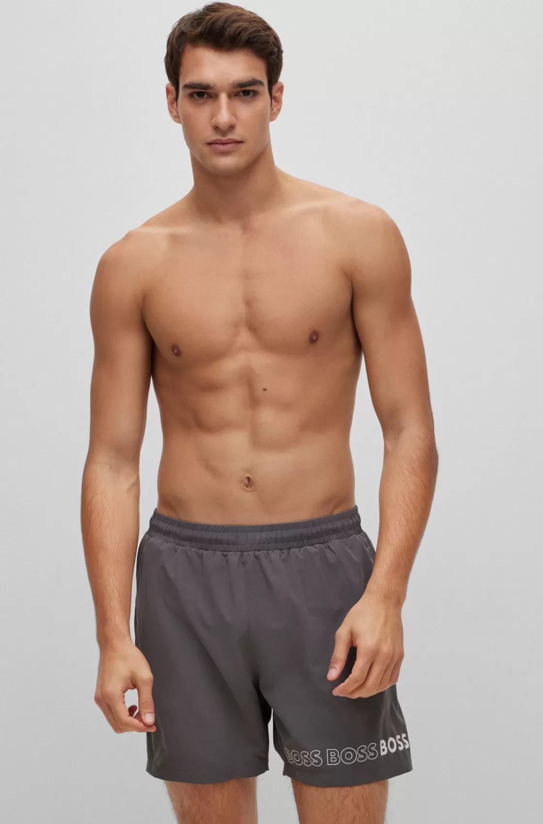 HUGO BOSS Swim Shorts With Repeat Logos Dark Grey Sale