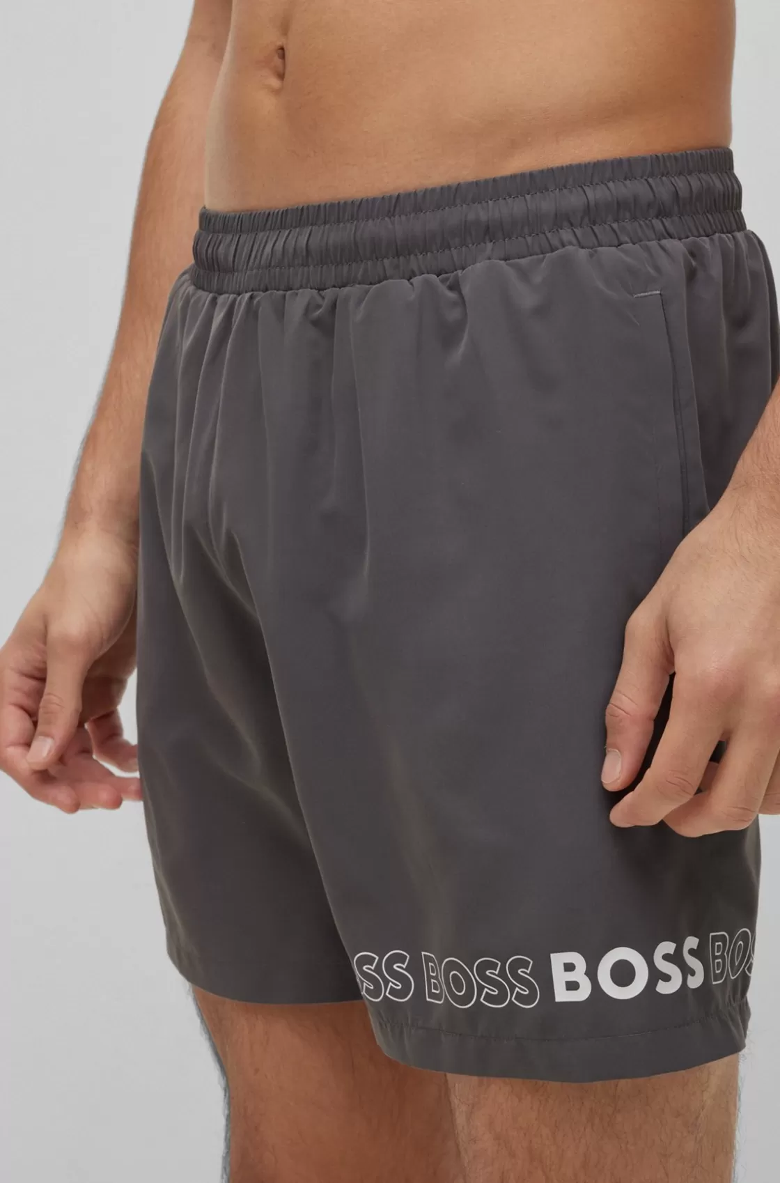 HUGO BOSS Swim Shorts With Repeat Logos Dark Grey Sale
