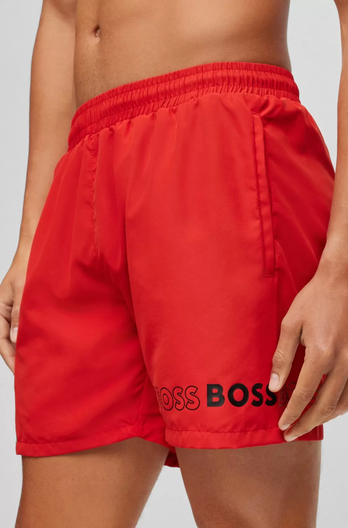 HUGO BOSS Swim Shorts With Repeat Logos Red Clearance