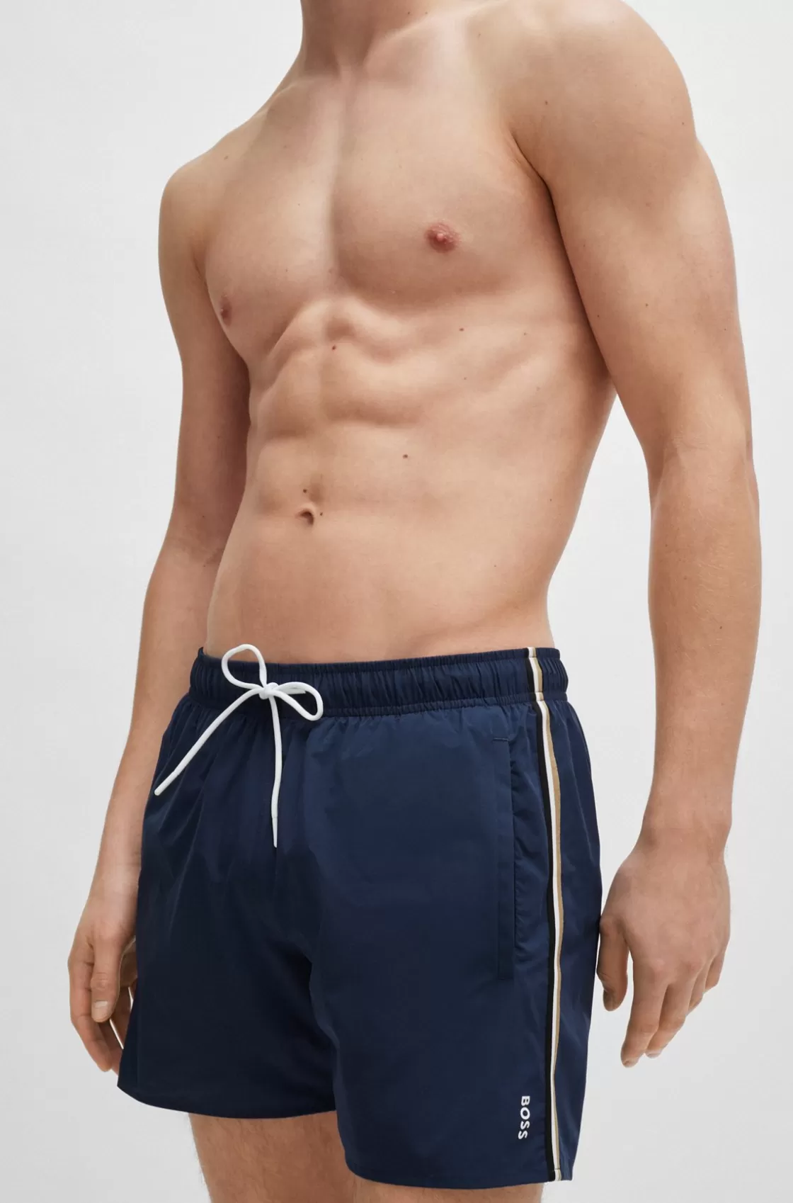 HUGO BOSS Swim Shorts With Signature Stripe And Logo Dark Blue Best