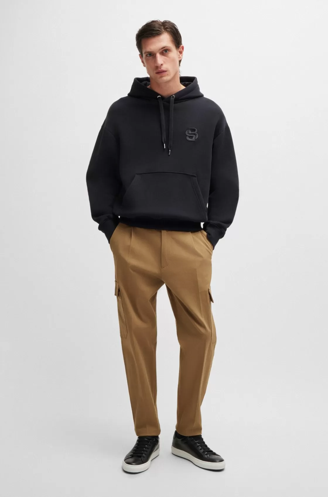HUGO BOSS Tapered-fit Cargo Trousers In Herringbone Stretch Cotton Light Beige Hot