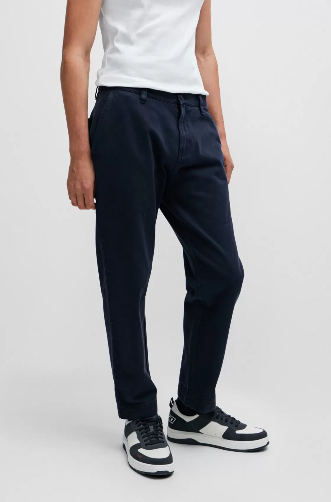 HUGO BOSS Tapered-fit Chinos In Cotton Gabardine Dark Blue Store