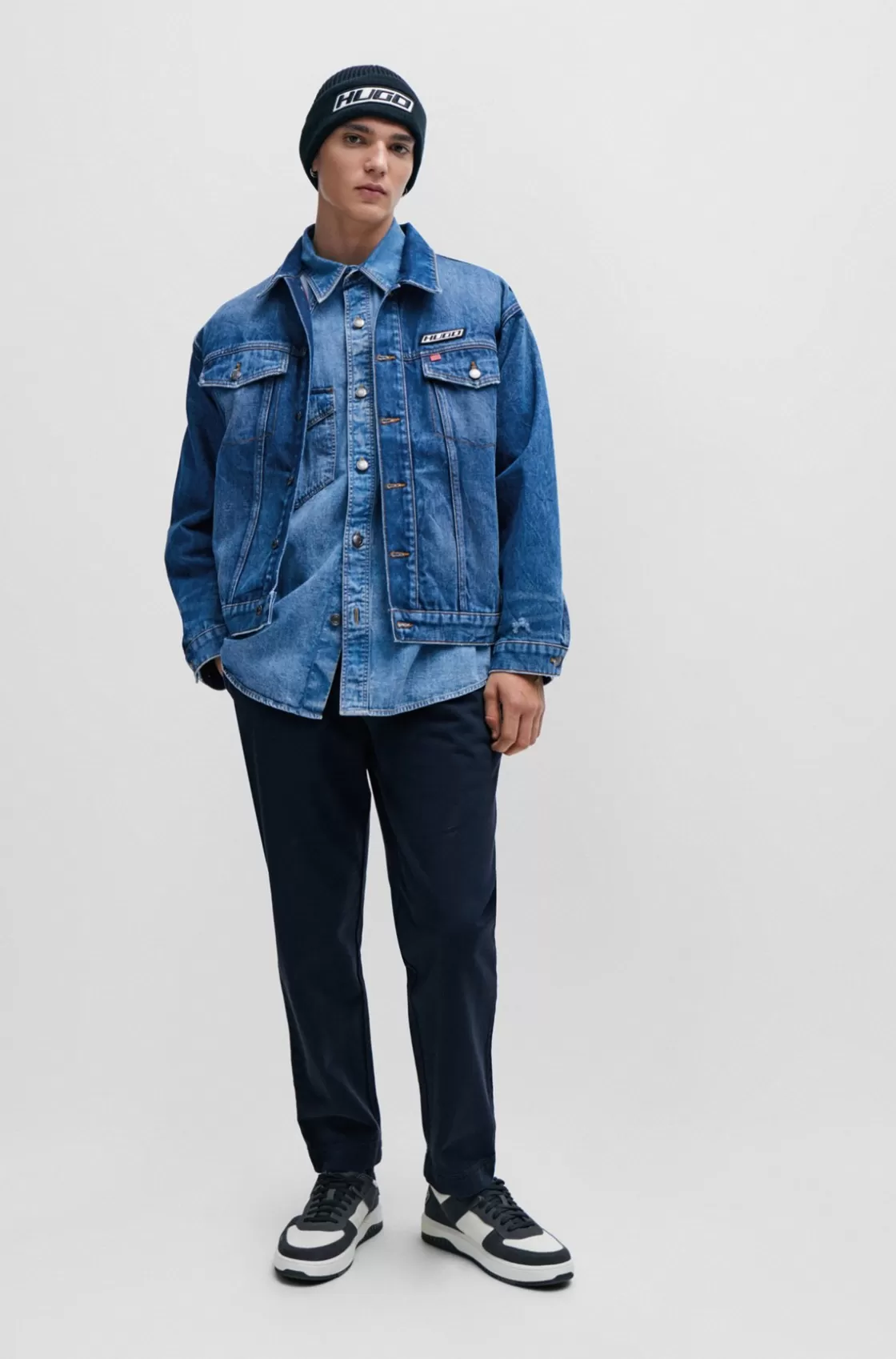 HUGO BOSS Tapered-fit Chinos In Cotton Gabardine Dark Blue Store