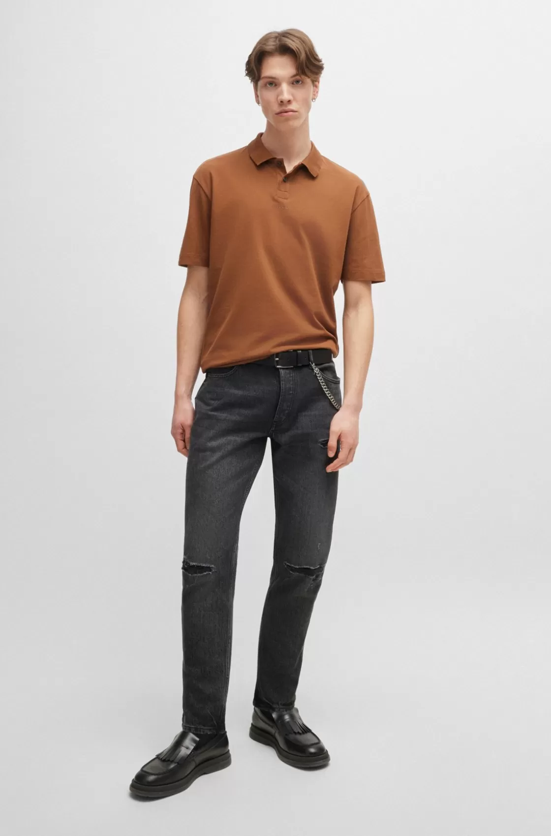 HUGO BOSS Tapered-fit Jeans In Black Distressed Denim Dark Grey Outlet