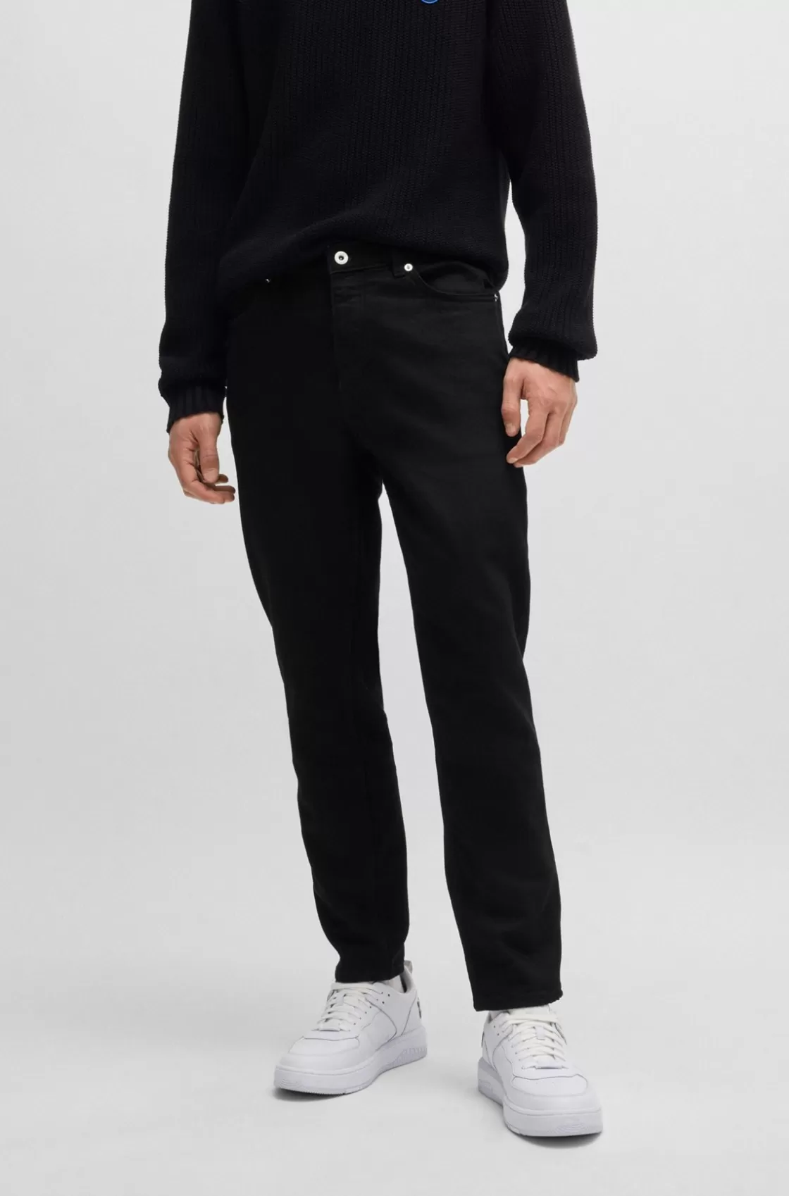 HUGO BOSS Tapered-fit Jeans In Stretch Denim Black Clearance