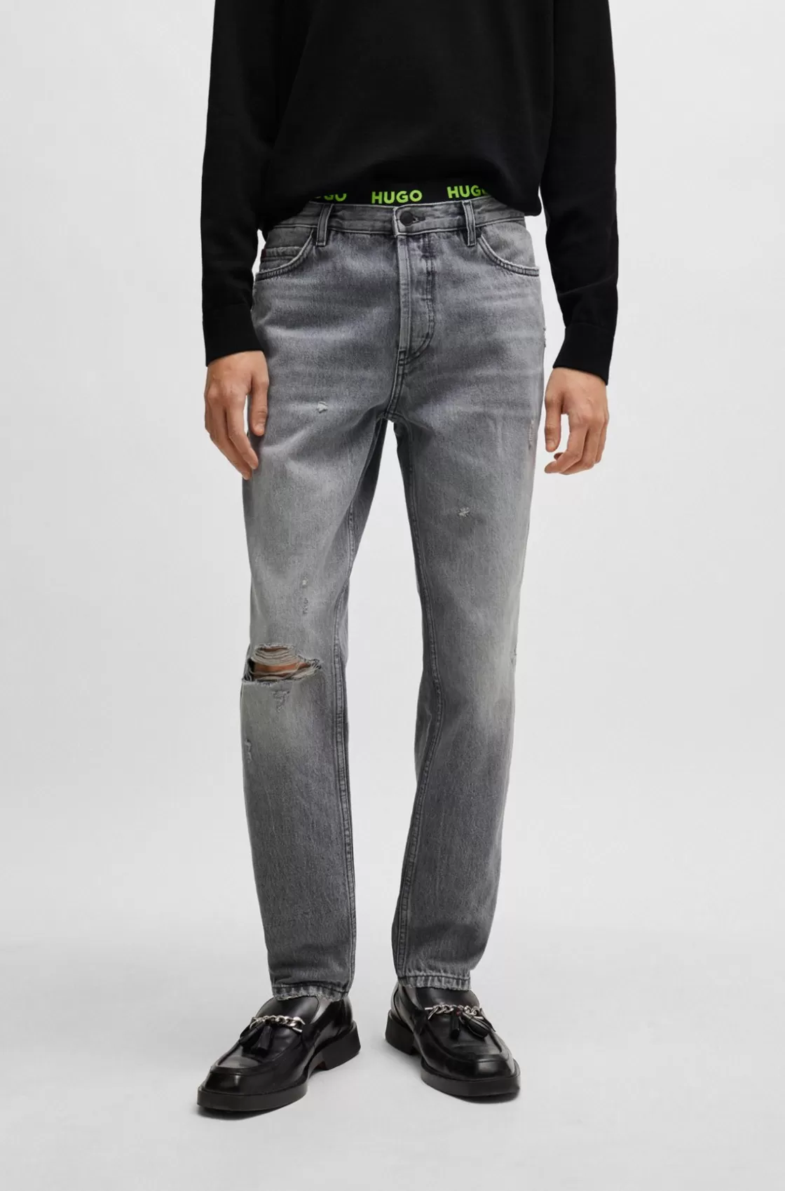 HUGO BOSS Tapered-fit Regular-rise Jeans In Gray Denim Grey Outlet