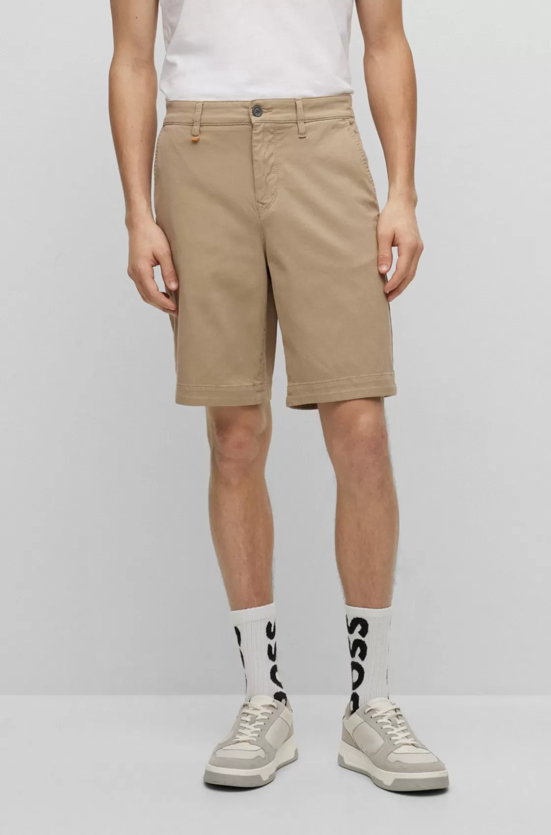 HUGO BOSS Tapered-fit Shorts In A Cotton Blend Beige Store