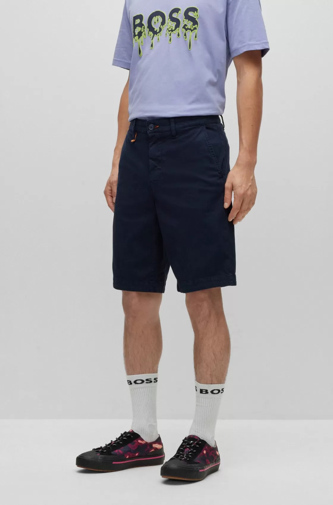 HUGO BOSS Tapered-fit Shorts In A Cotton Blend Dark Blue Discount