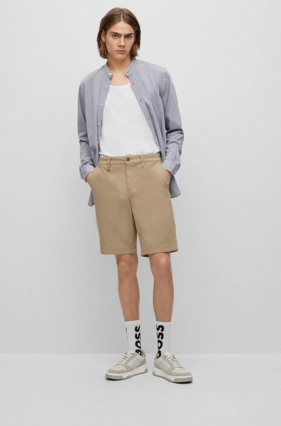 HUGO BOSS Tapered-fit Shorts In A Cotton Blend Beige Store