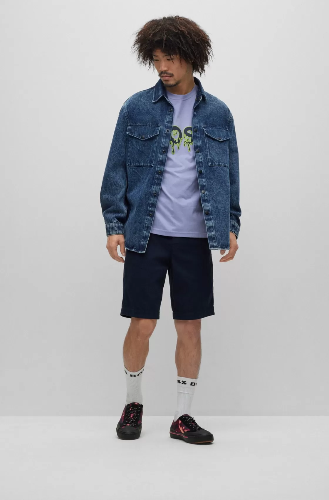 HUGO BOSS Tapered-fit Shorts In A Cotton Blend Dark Blue Discount