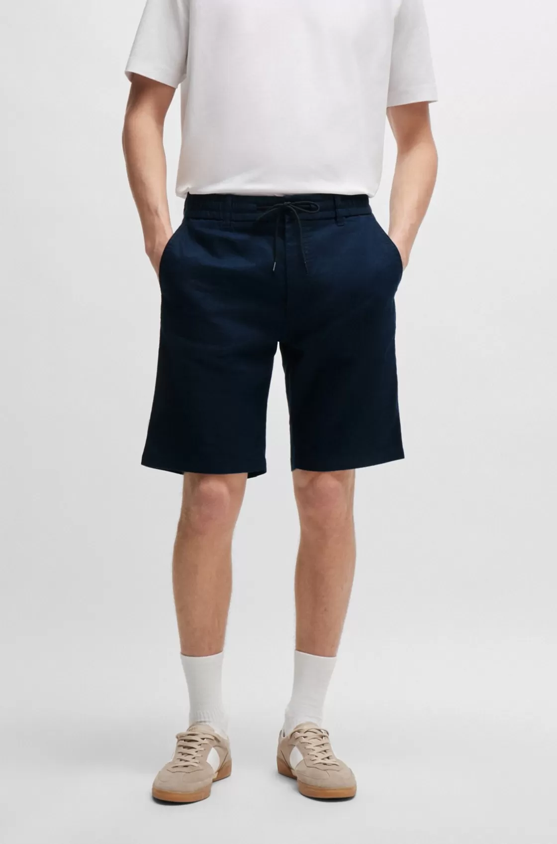 HUGO BOSS Tapered-fit Shorts In A Linen Blend Dark Blue Shop