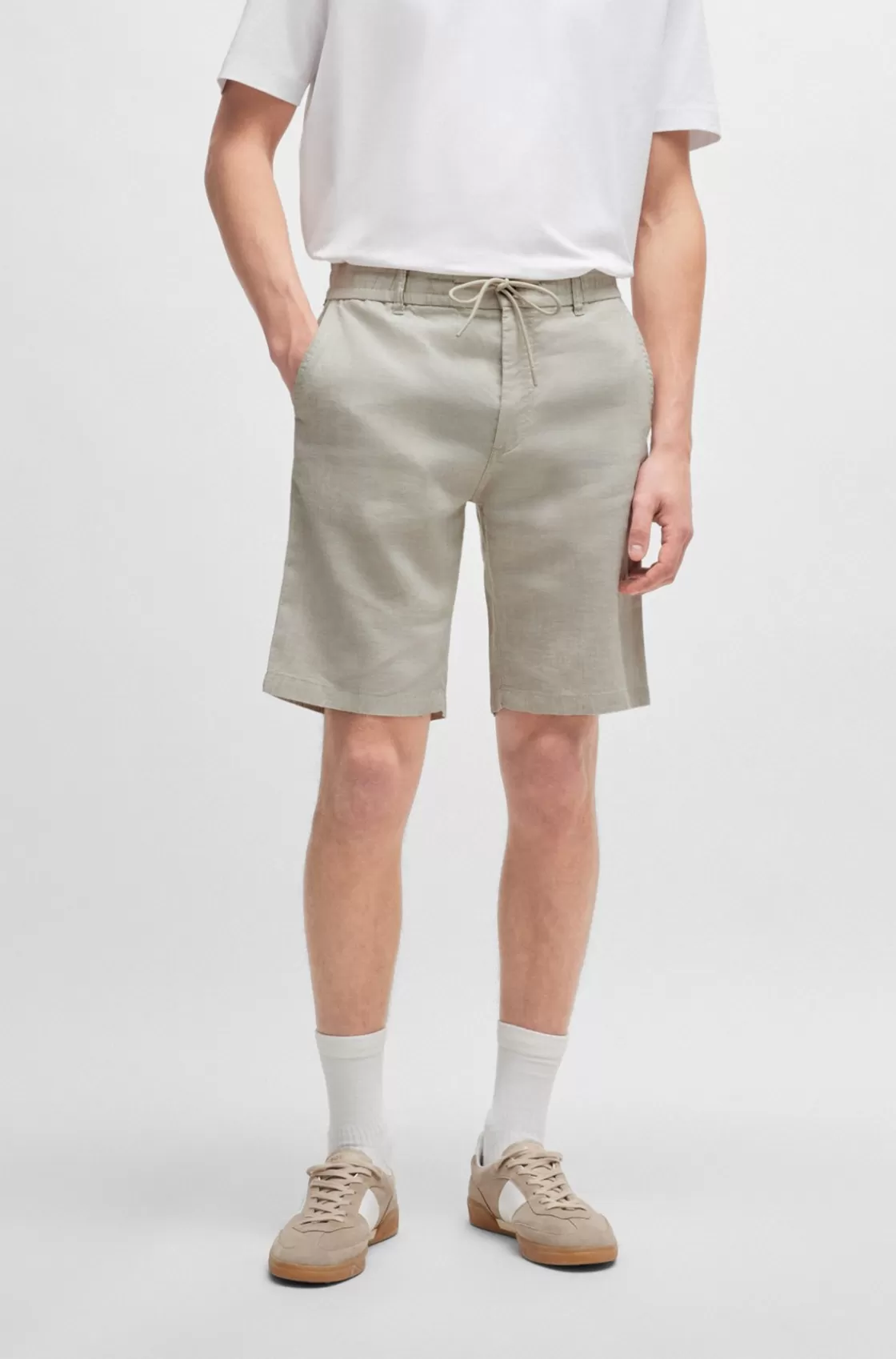 HUGO BOSS Tapered-fit Shorts In A Linen Blend Light Beige Hot