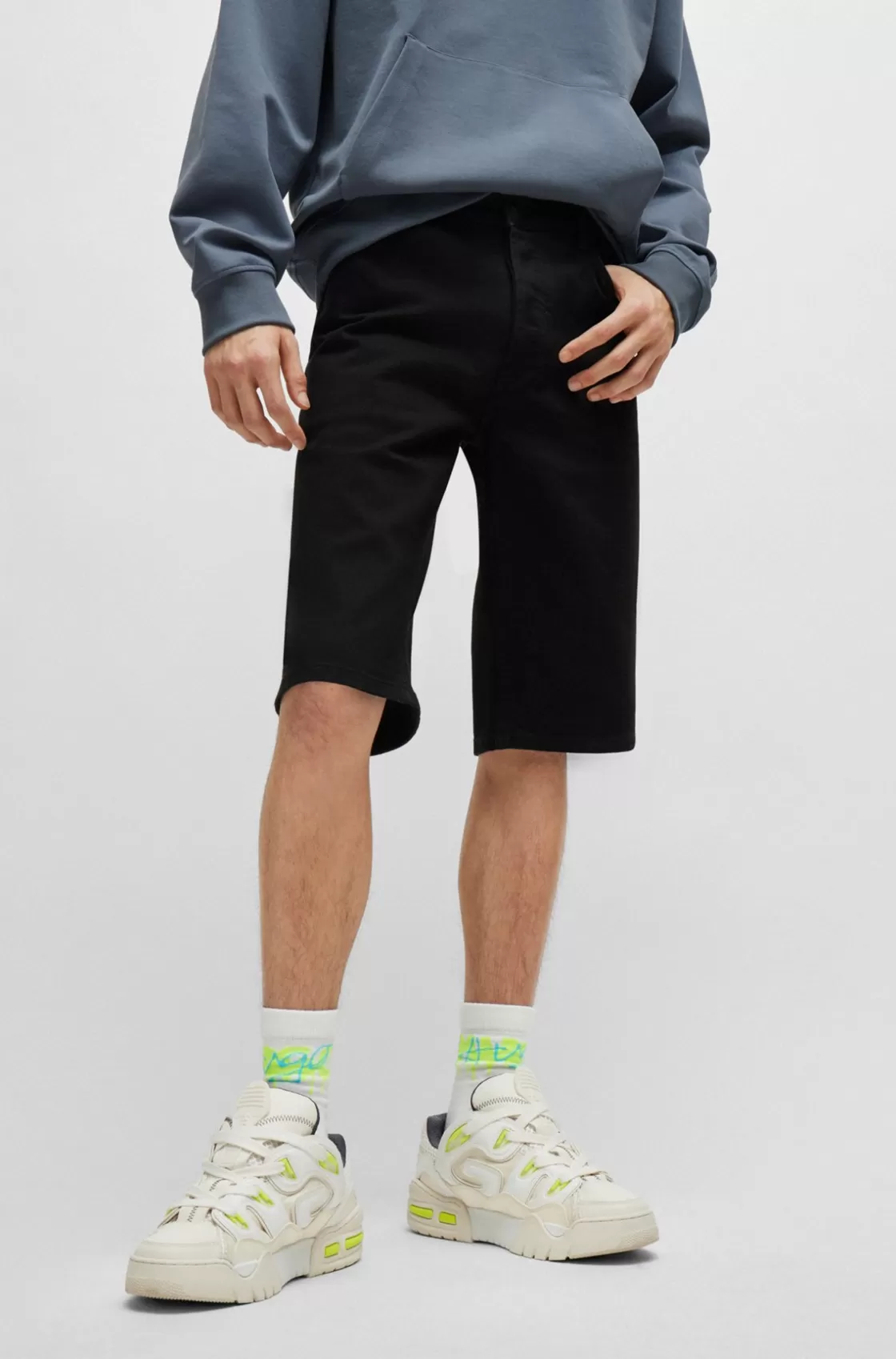 HUGO BOSS Tapered-fit Shorts In Salt-and-pepper Denim Black Best Sale