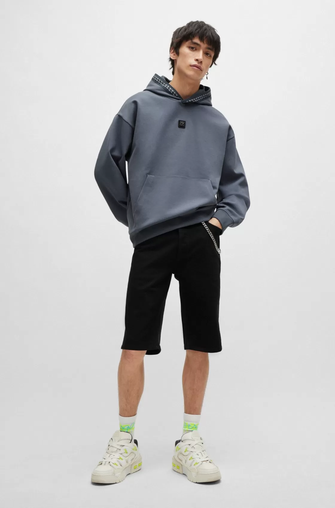 HUGO BOSS Tapered-fit Shorts In Salt-and-pepper Denim Black Best Sale